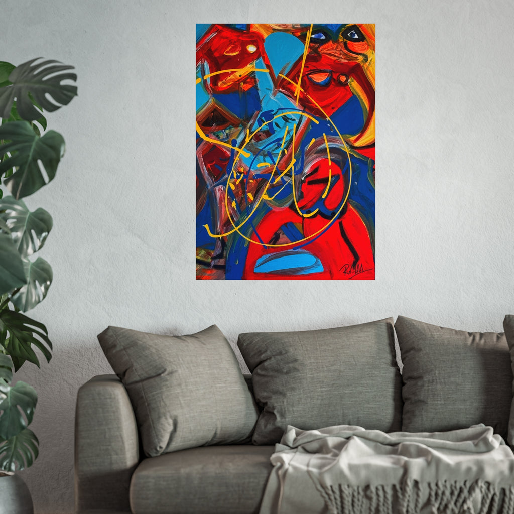 Abstract Expressionist Fine Art Poster — Bold Red & Blue Modern Wall Art —  Superman Cometh