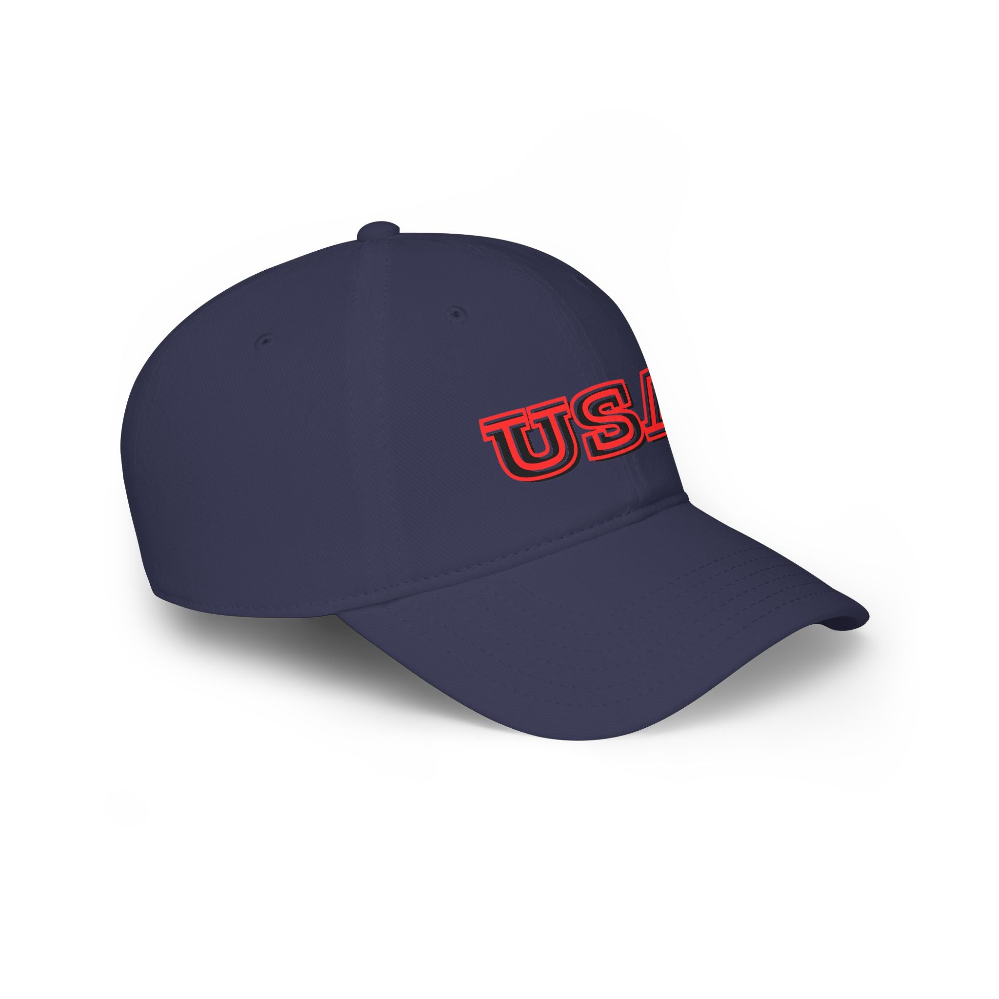 USA outline logo Low Profile Cap | Patriotic American hat, red embroidered text