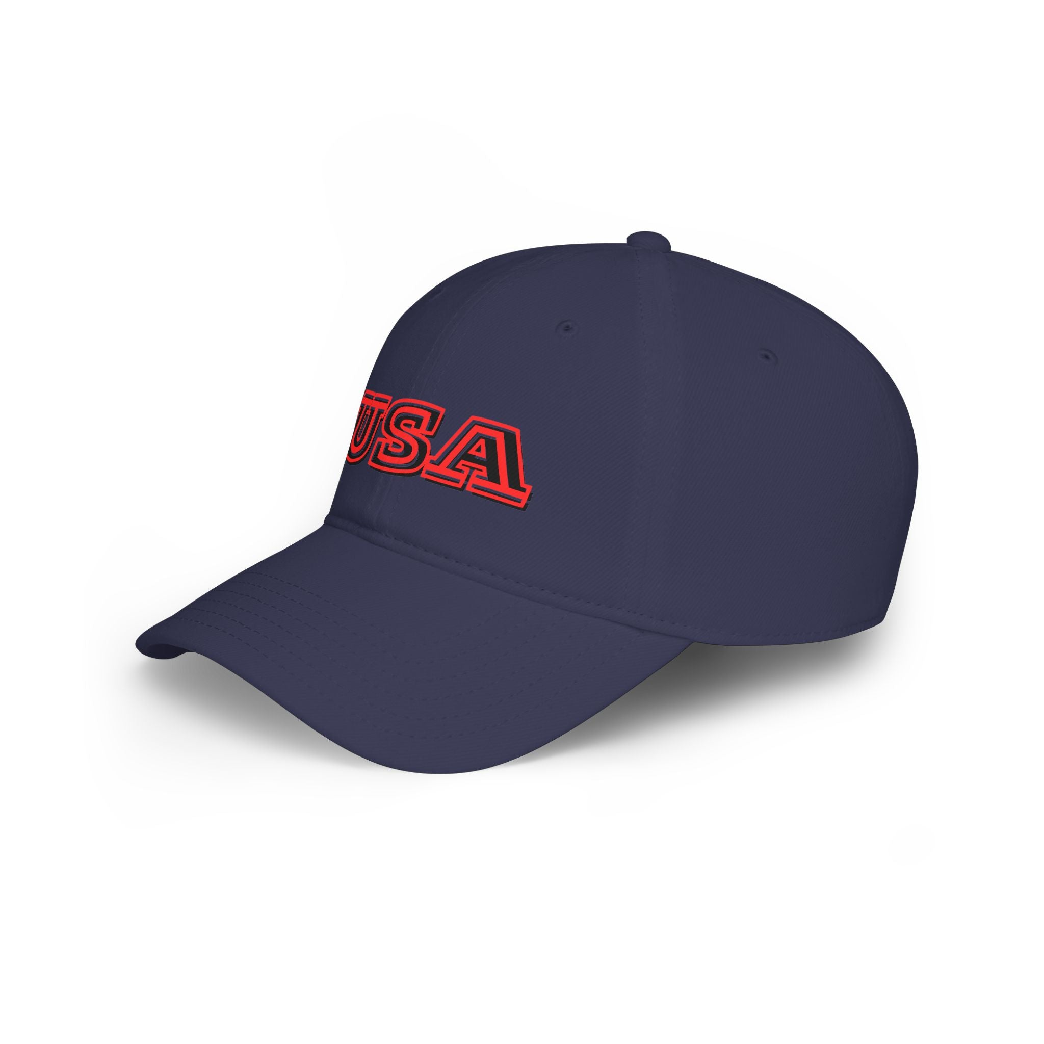 USA outline logo Low Profile Cap | Patriotic American hat, red embroidered text