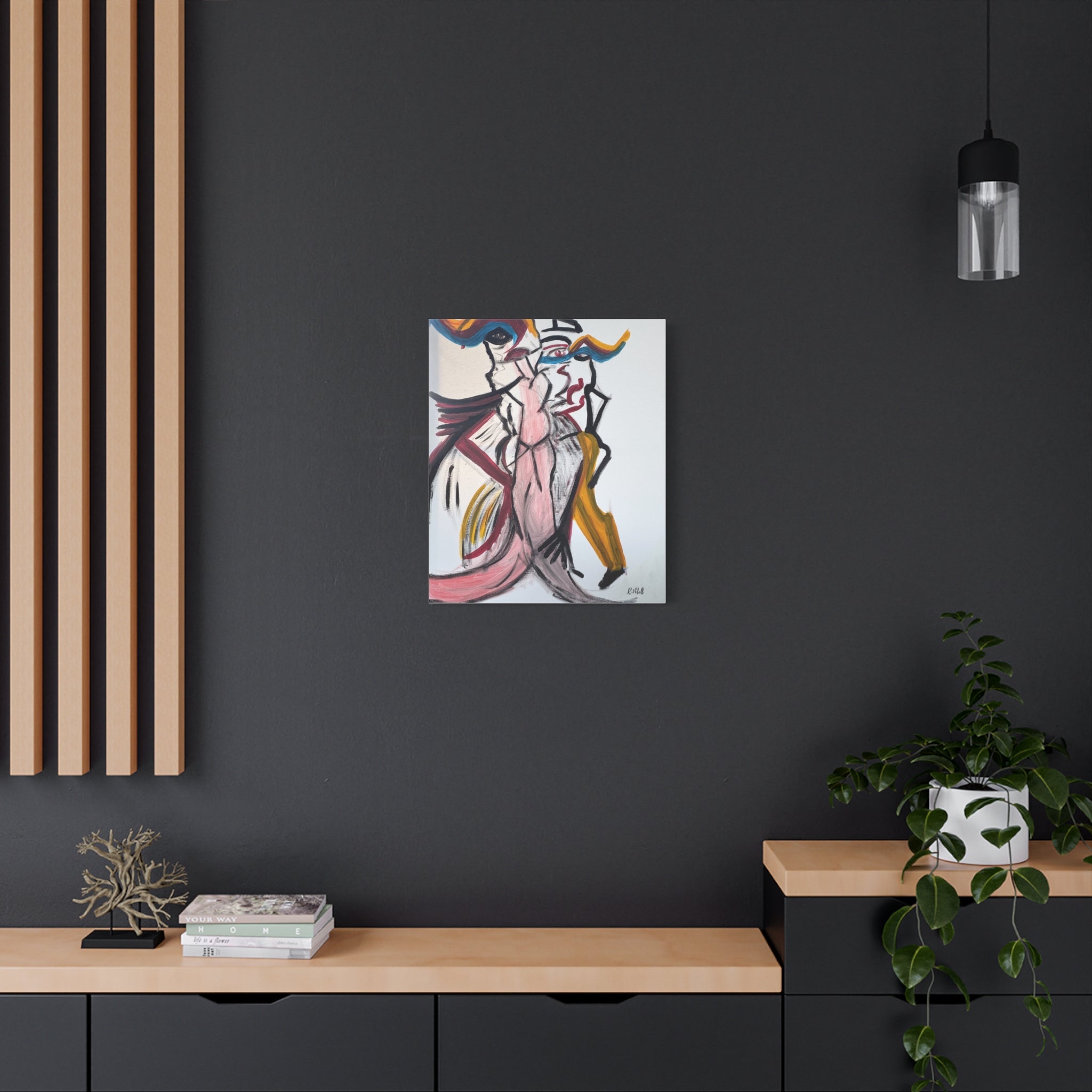 Abstract Figurative Canvas Art — Modern Pink & Ochre Stretched Matte Canvas  — Dance with me lady