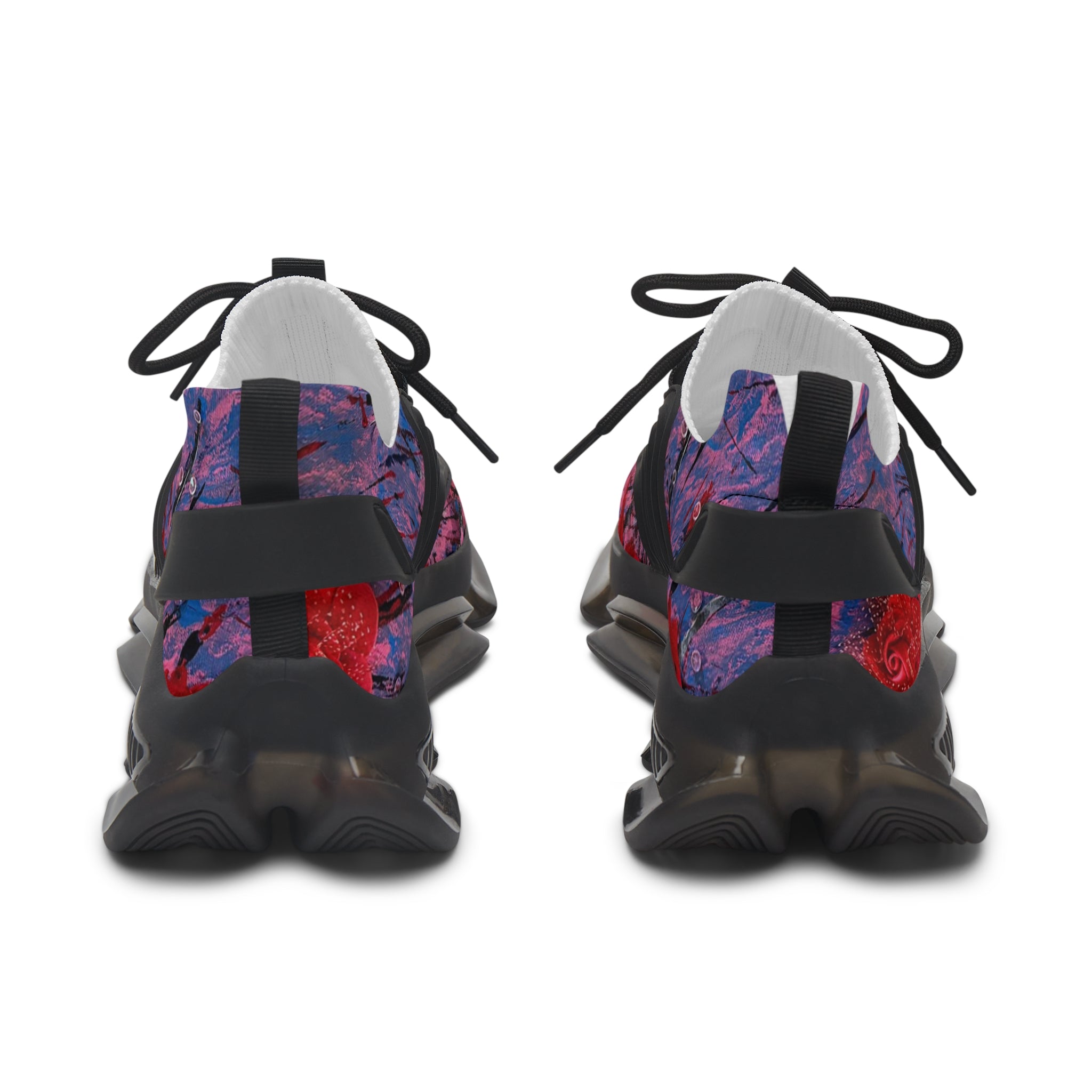 Pink Red Abstract Floral Poppy Print Women's Mesh Sneakers | Athletic Running Shoes