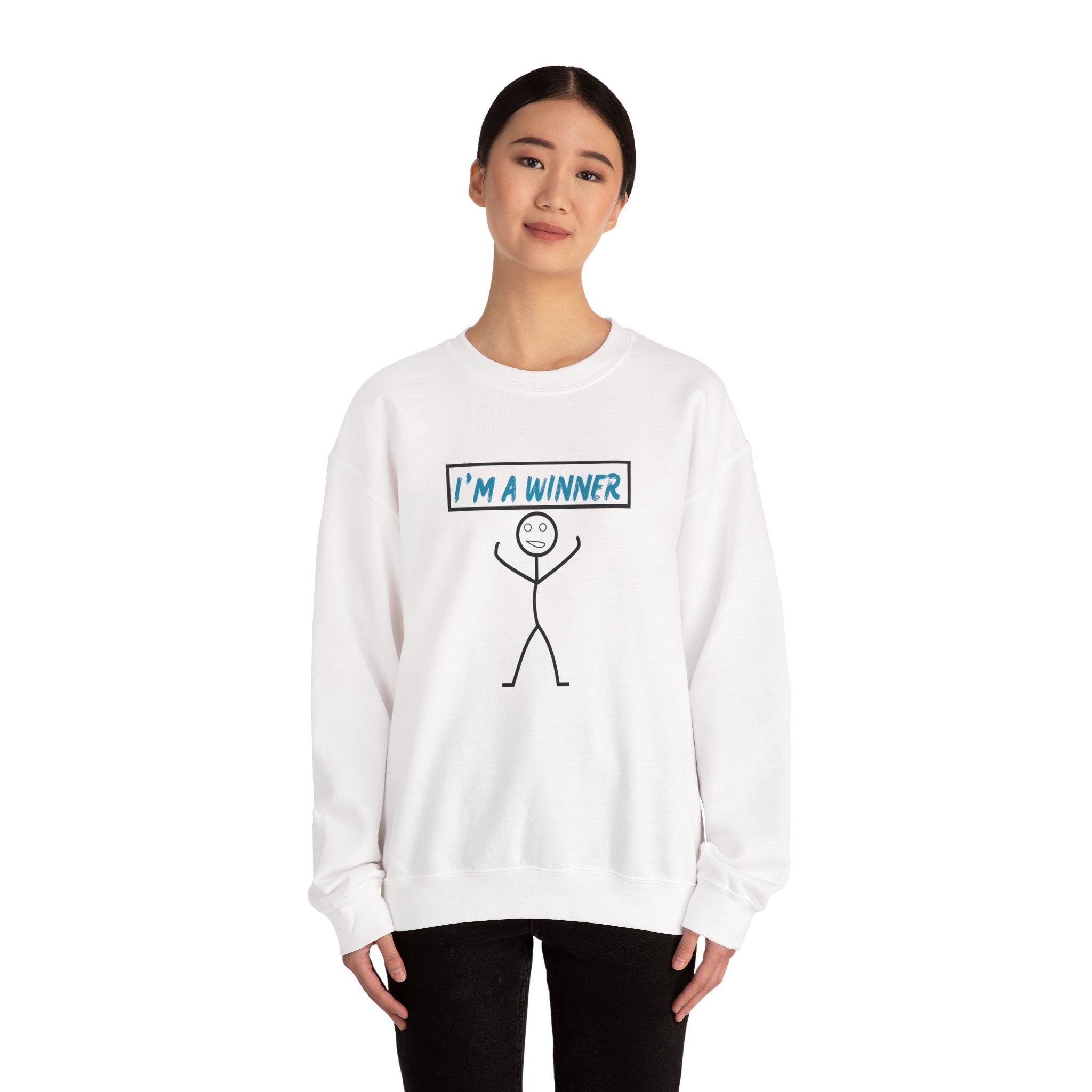 I'm a Winner Stick Figure Crewneck Sweatshirt — Funny Motivational Pullover