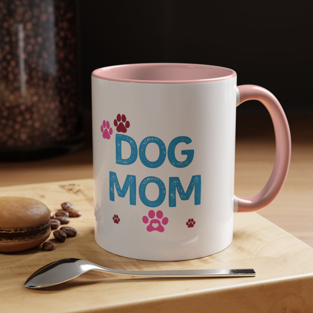 Dog Mom Accent Coffee Mug — Cute Paw Print 11/15oz Gift for Pet Lovers