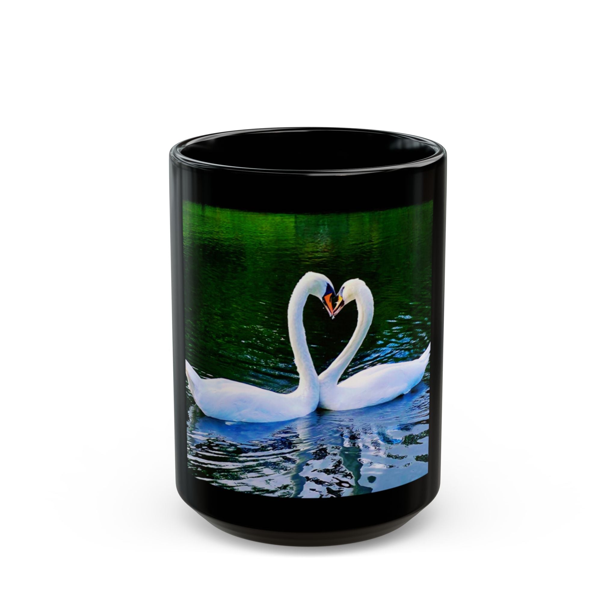 Swan Heart Black Mug | Romantic Valentines Gift, Love Bird Coffee Cup