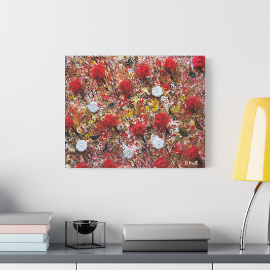 St Georges Red & White Poppies -Abstract Floral Satin Canvas Art Print, Modern Colorful Wall Decor,