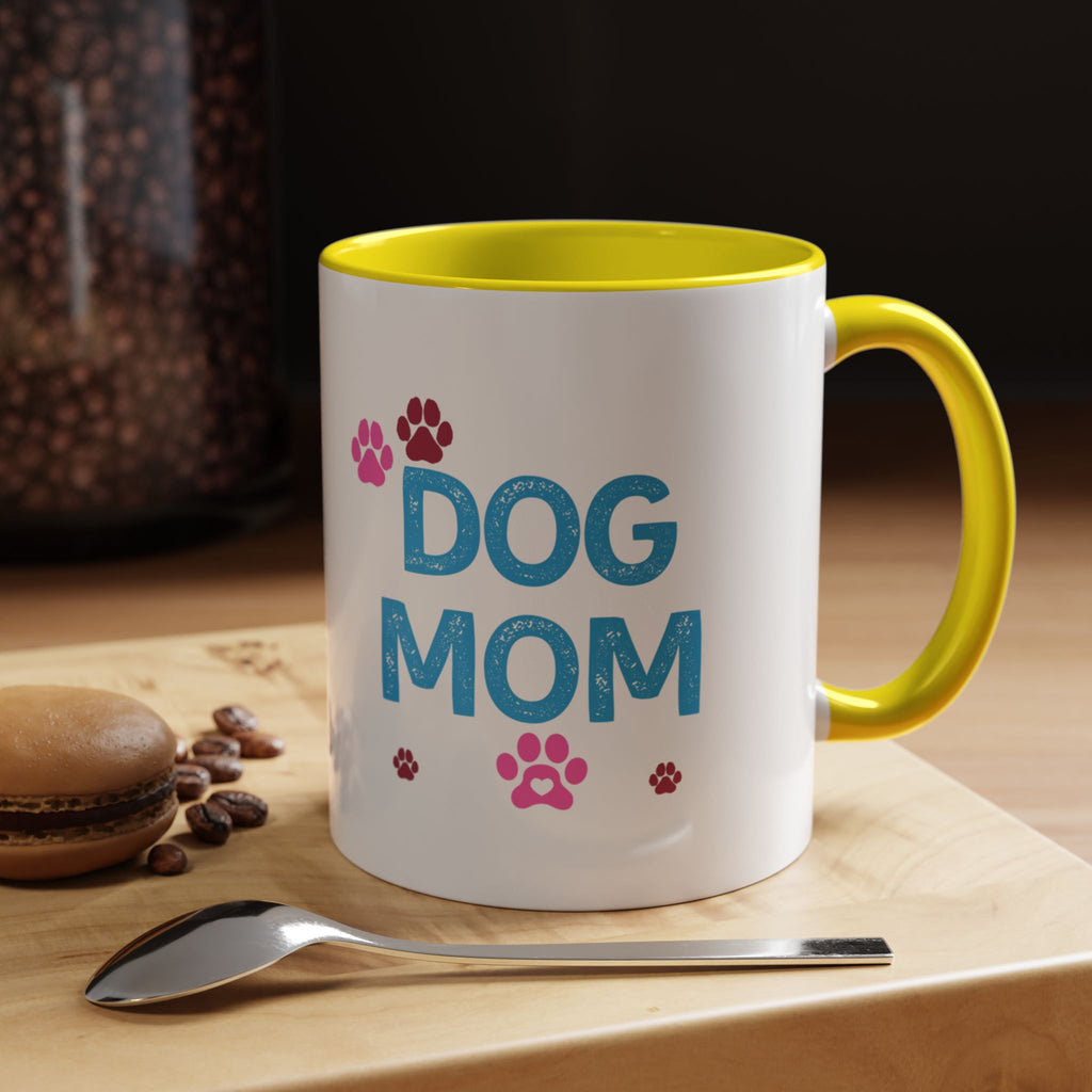 Dog Mom Accent Coffee Mug — Cute Paw Print 11/15oz Gift for Pet Lovers