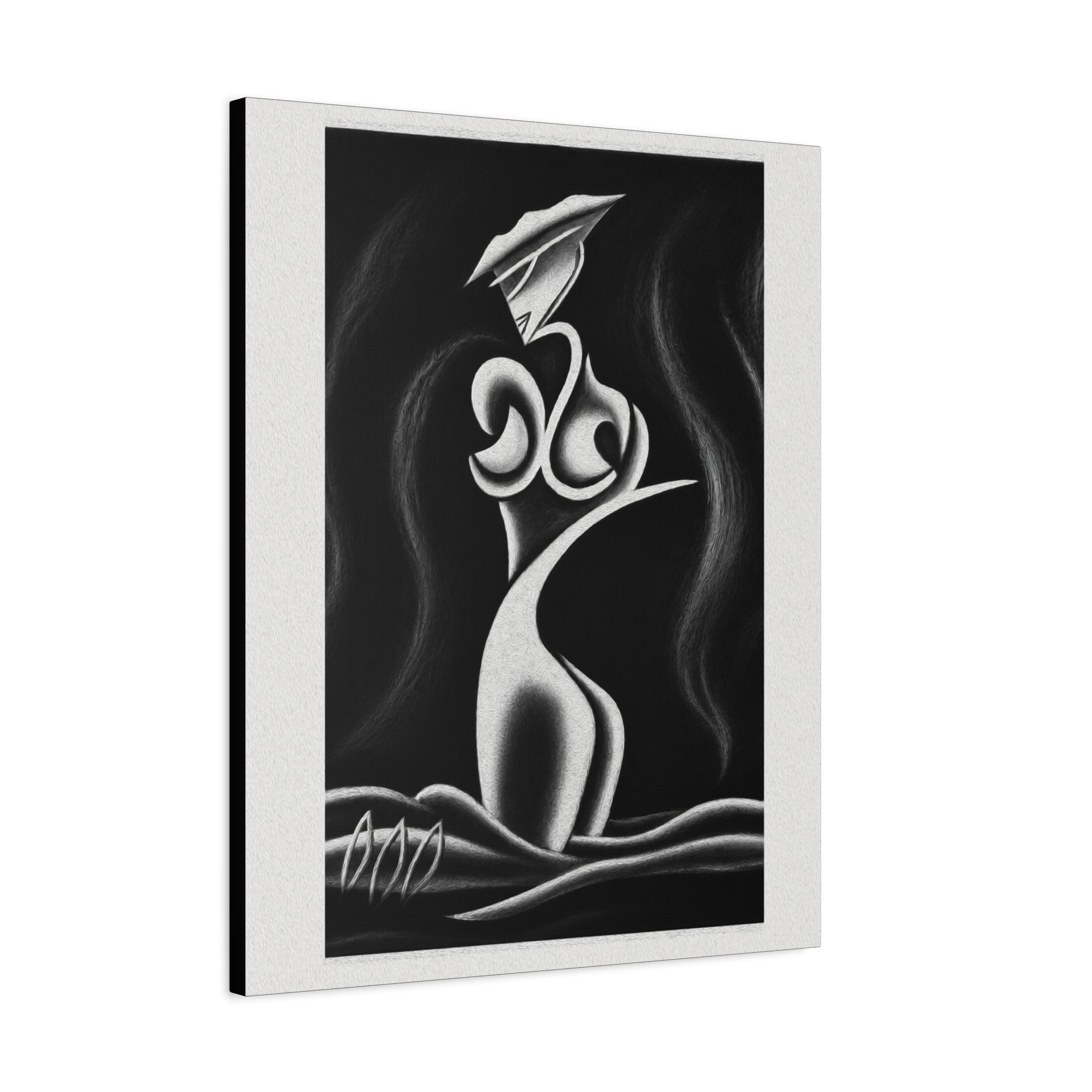 Abstract Lady Silhouette Matte Canvas Wall Art — Black & White Stretched 1.25"