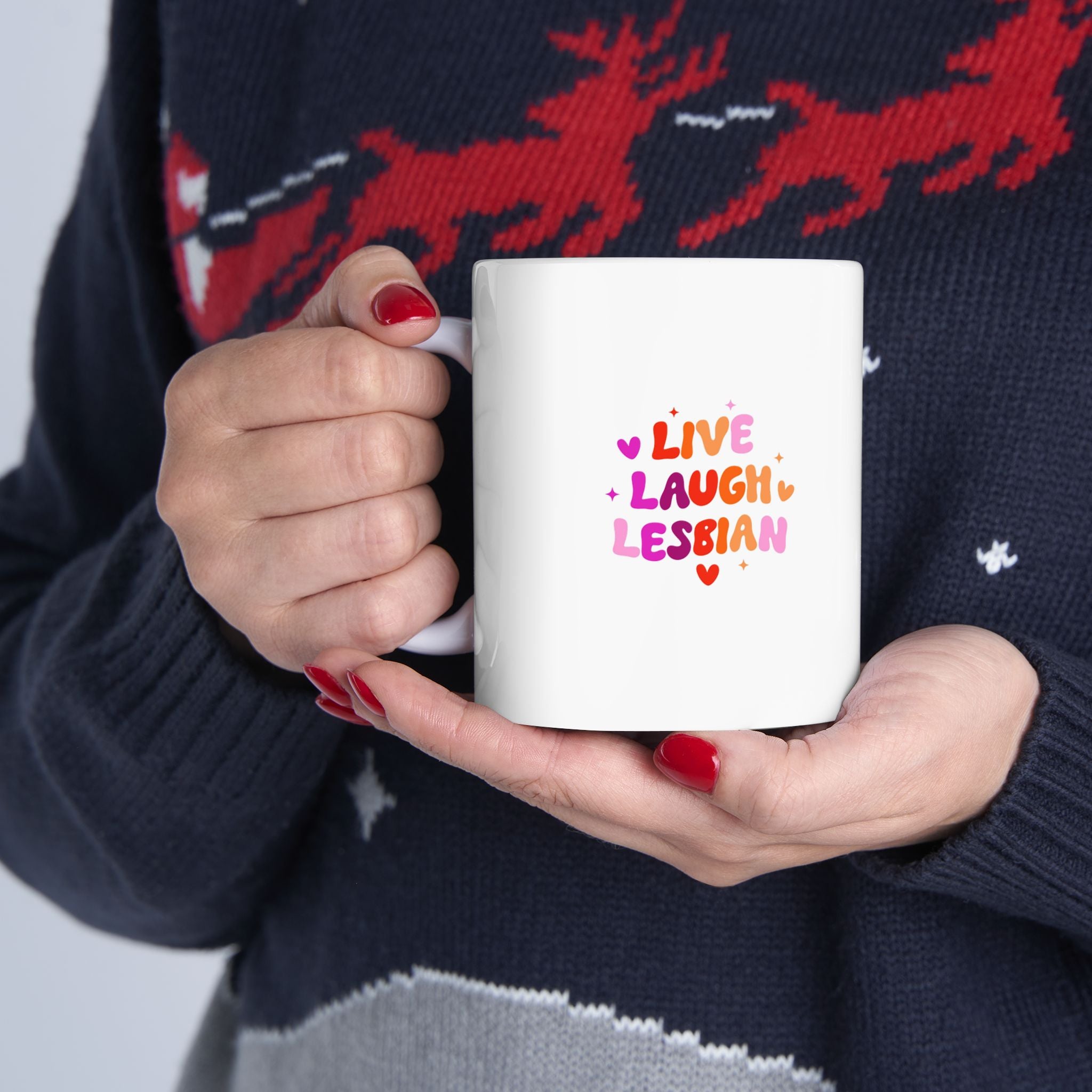 Live Laugh Lesbian Pride Rainbow Ceramic Mug (11oz & 15oz)