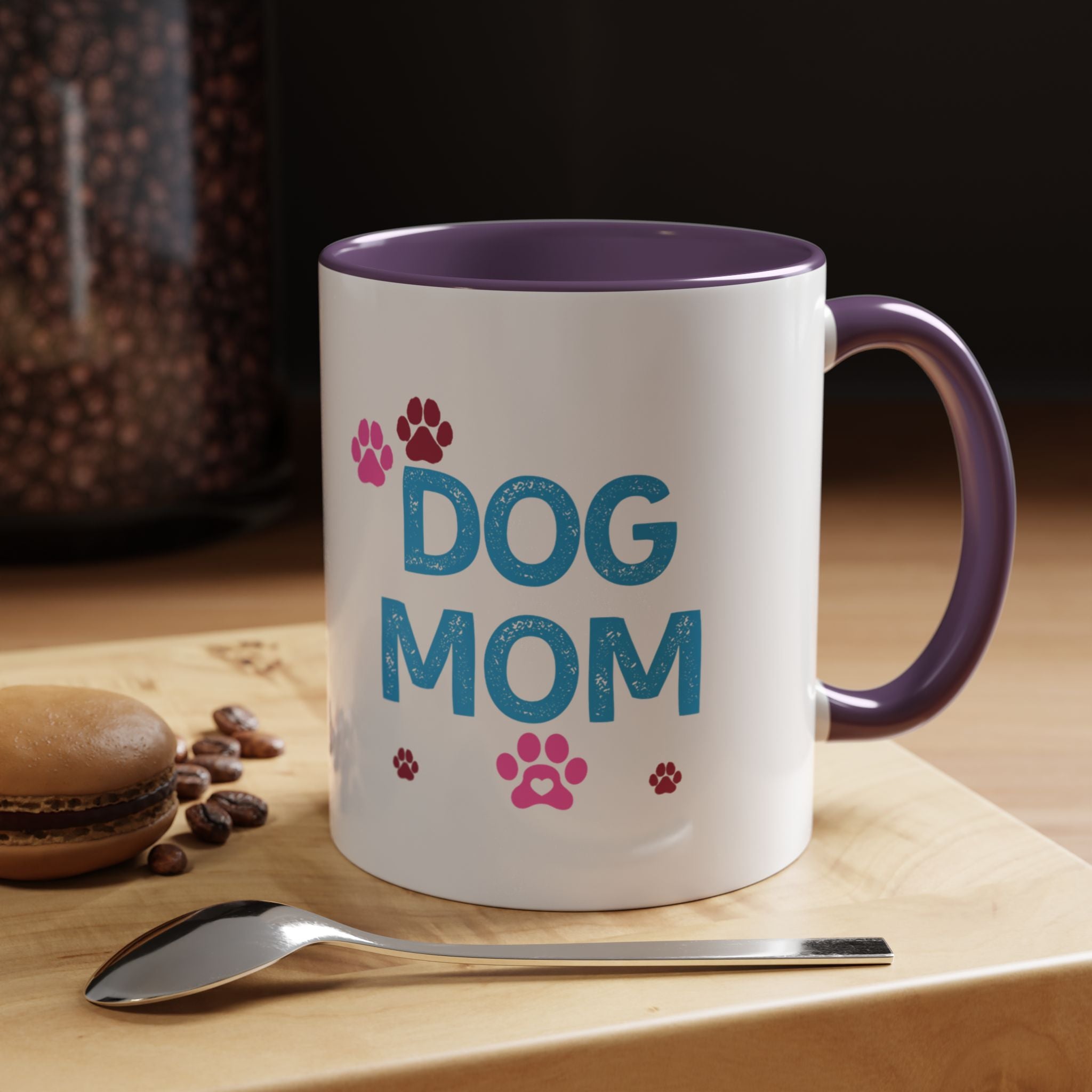 Dog Mom Accent Coffee Mug — Cute Paw Print 11/15oz Gift for Pet Lovers