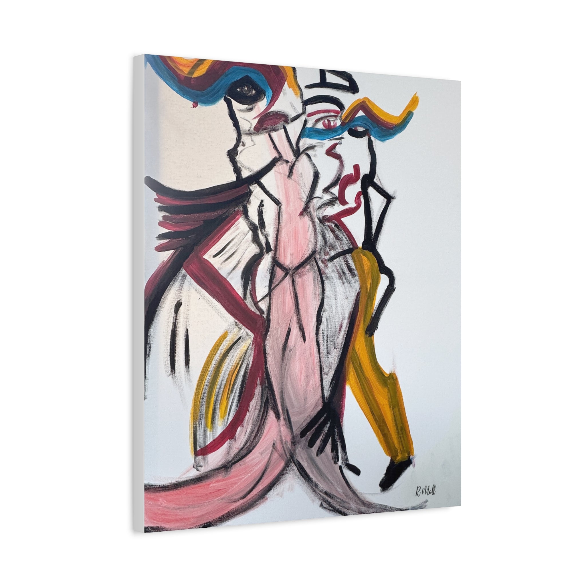Abstract Figurative Canvas Art — Modern Pink & Ochre Stretched Matte Canvas  — Dance with me lady