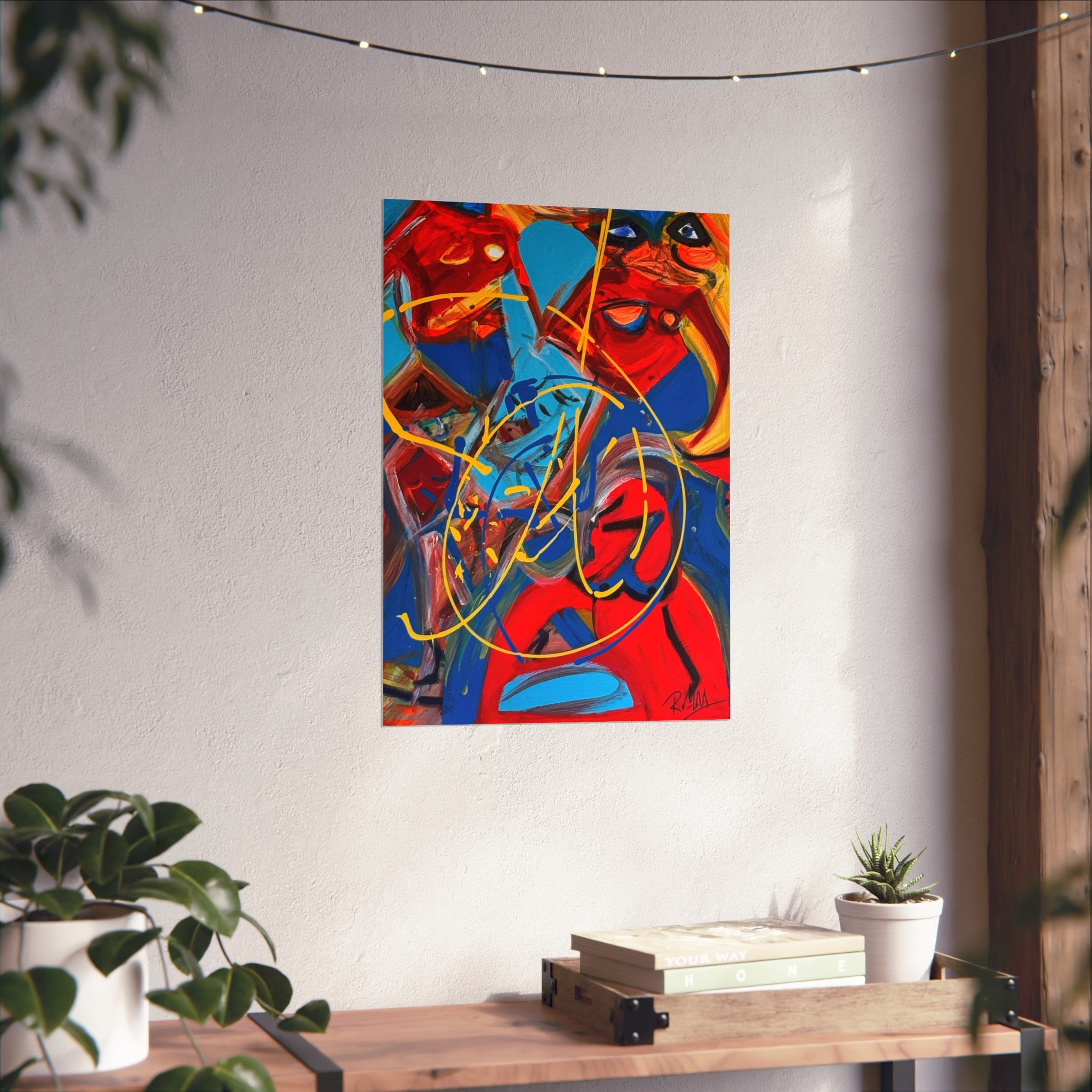 Abstract Expressionist Fine Art Poster — Bold Red & Blue Modern Wall Art —  Superman Cometh