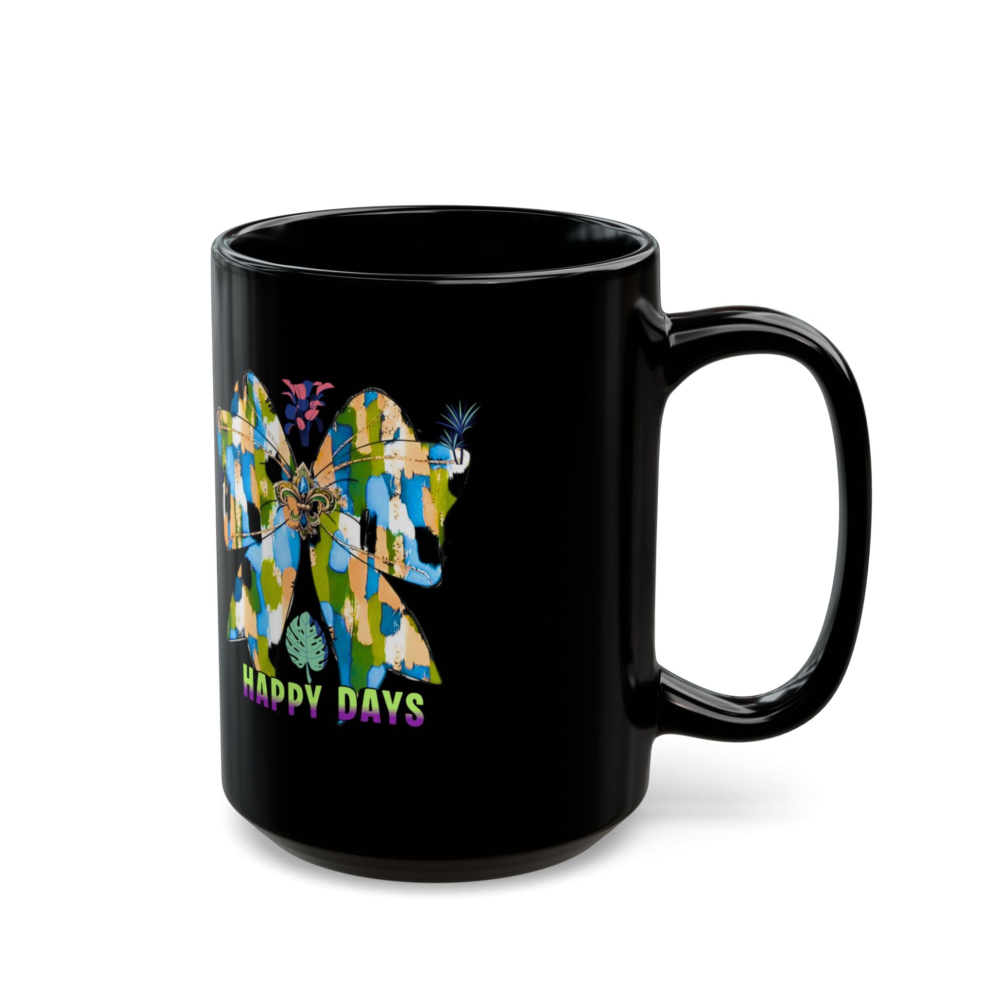 Happy Days Mug  | Black  Vintage Style Coffee Tea Cup | Gift for Coffee Lovers