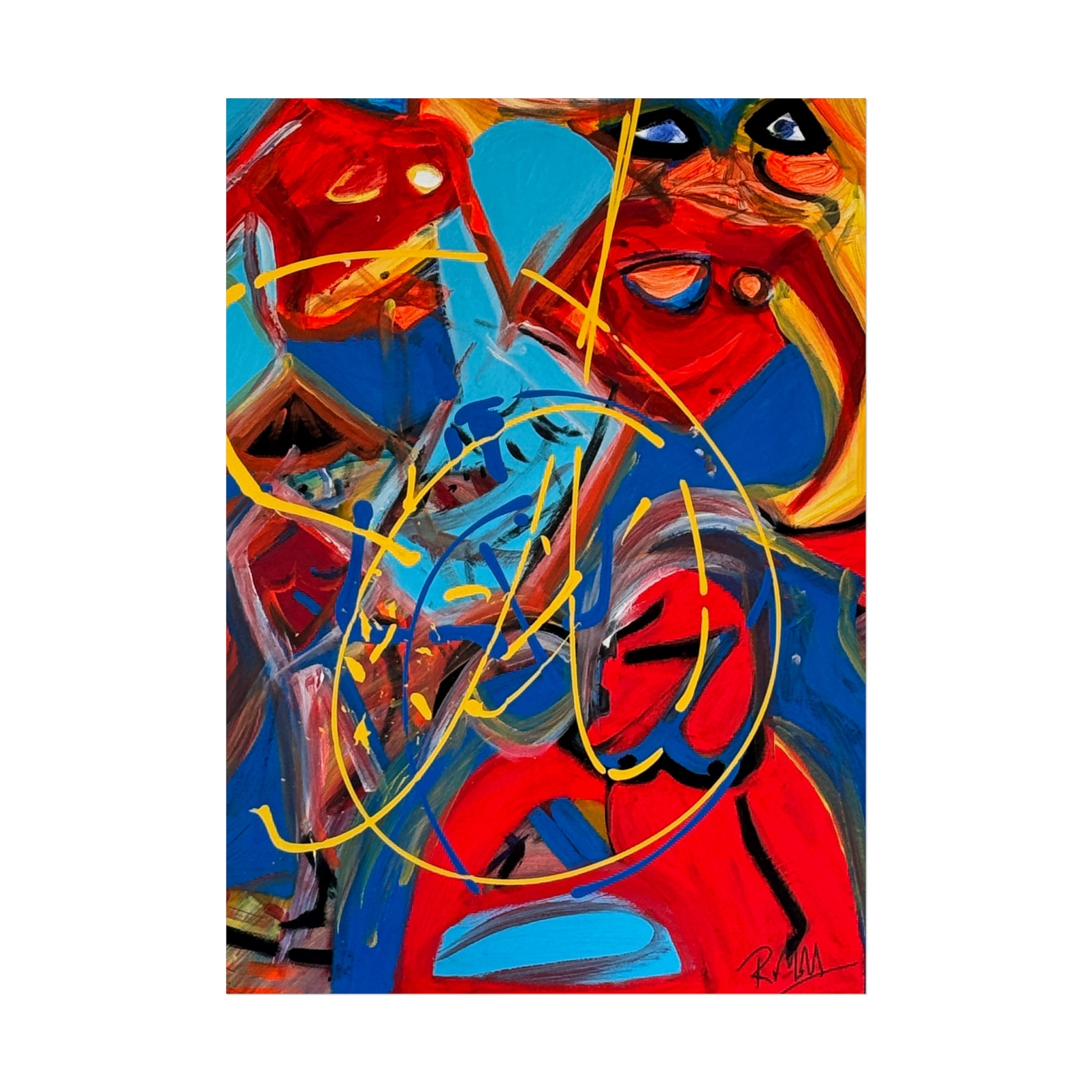 Abstract Expressionist Fine Art Poster — Bold Red & Blue Modern Wall Art —  Superman Cometh