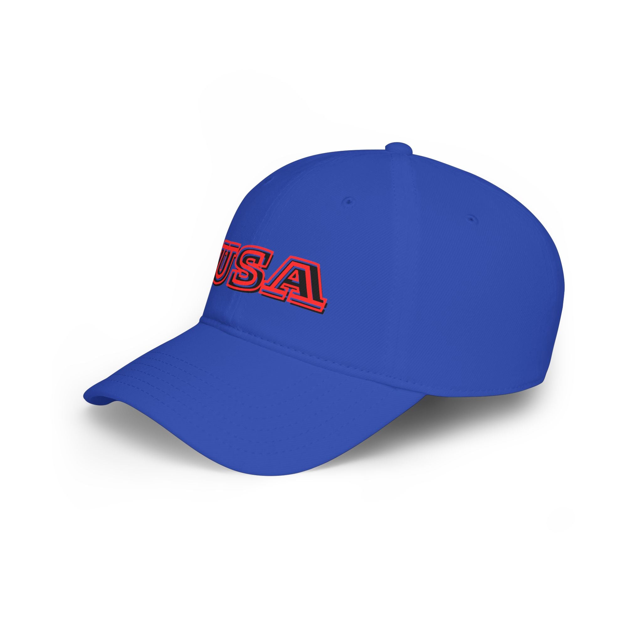 USA outline logo Low Profile Cap | Patriotic American hat, red embroidered text