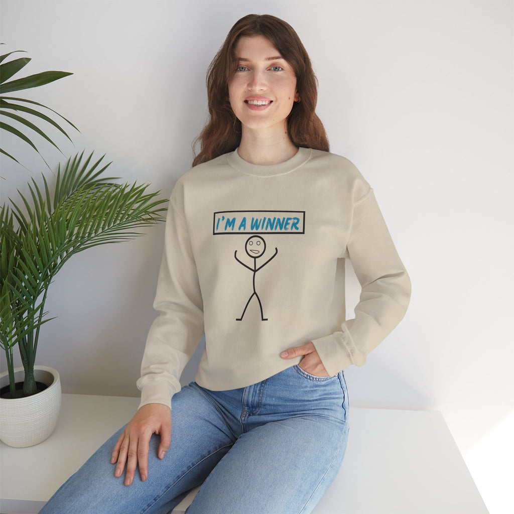 I'm a Winner Stick Figure Crewneck Sweatshirt — Funny Motivational Pullover