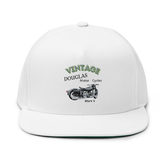 Vintage Douglas Motorcycle Embroidered Cap, Stylish Flat Bill Cap, Gift for Bikers, Cool Caps for Men, Motorcycle Enthusiast Gear