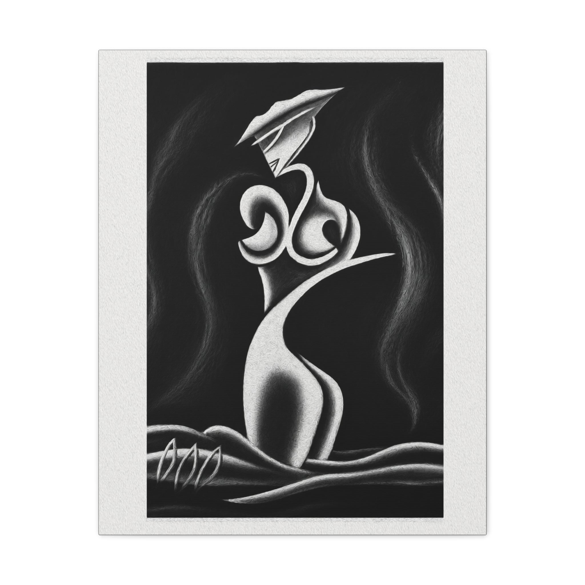 Abstract Lady Silhouette Matte Canvas Wall Art — Black & White Stretched 1.25"