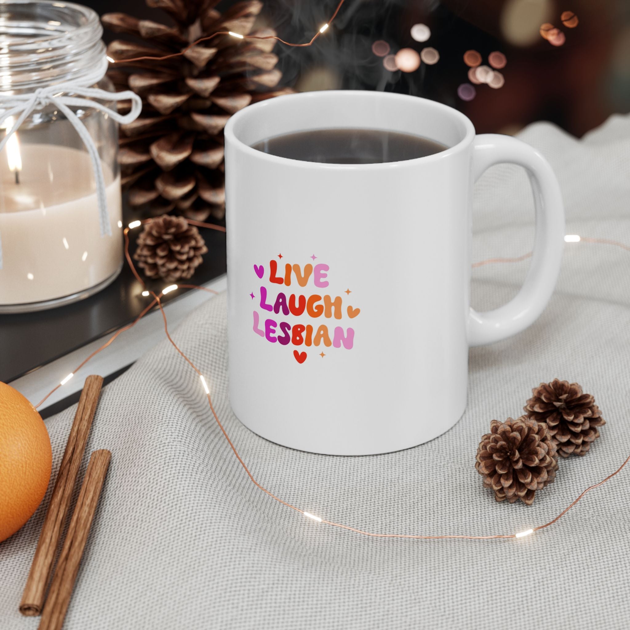 Live Laugh Lesbian Pride Rainbow Ceramic Mug (11oz & 15oz)