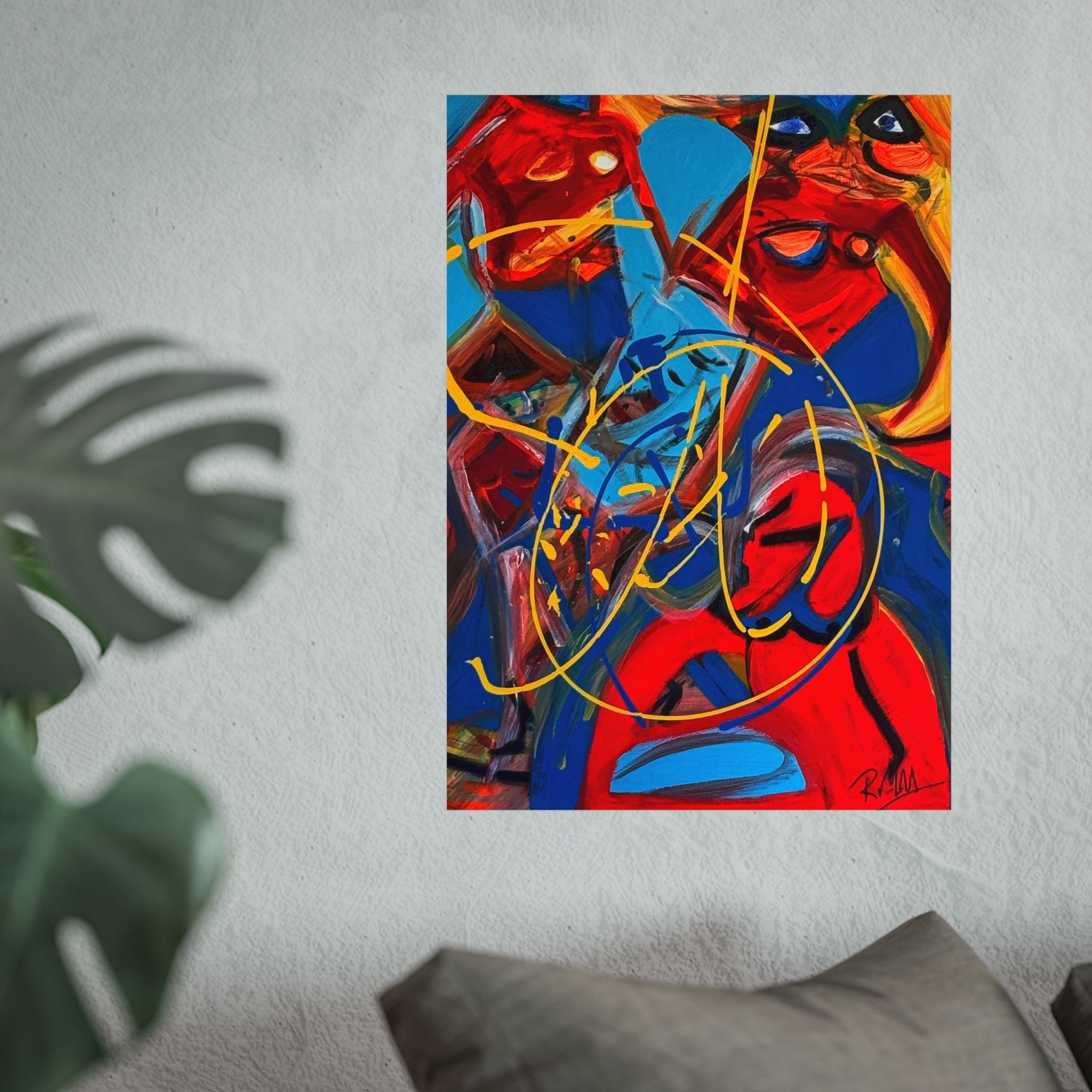 Abstract Expressionist Fine Art Poster — Bold Red & Blue Modern Wall Art —  Superman Cometh