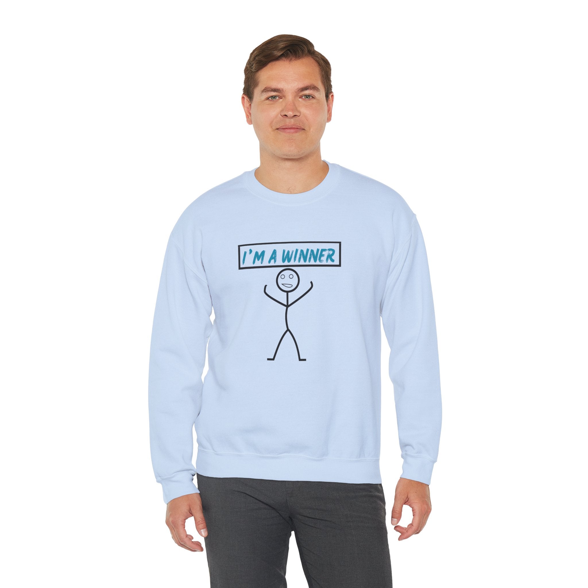 I'm a Winner Stick Figure Crewneck Sweatshirt — Funny Motivational Pullover