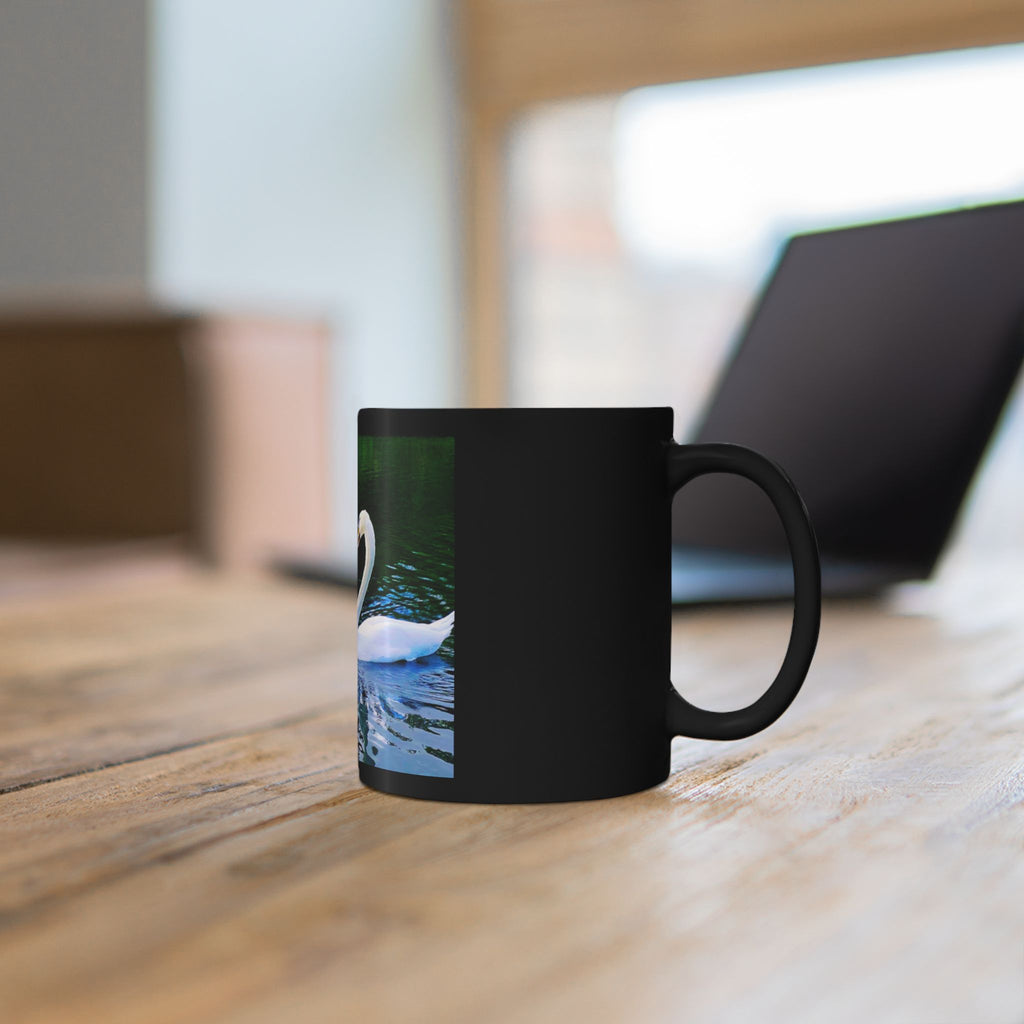 Swan Heart Black Mug | Romantic Valentines Gift, Love Bird Coffee Cup