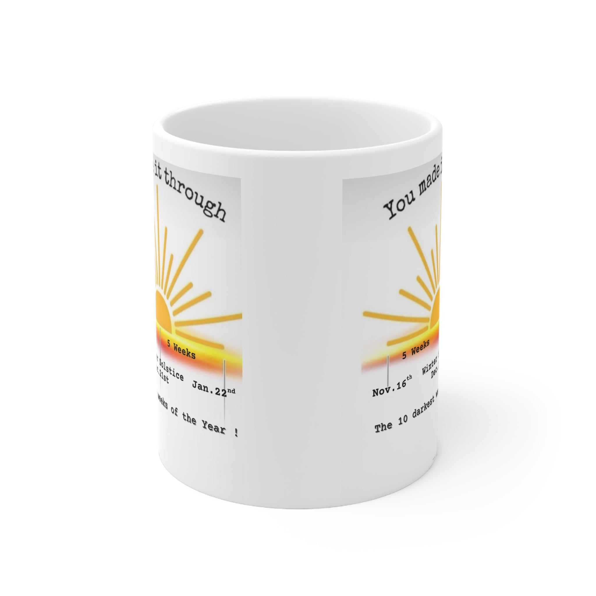 You Made It Through the 10 Darkest Weeks of the Year Mug — Motivational Winter Survival Coffee Cup (11oz, 15oz)