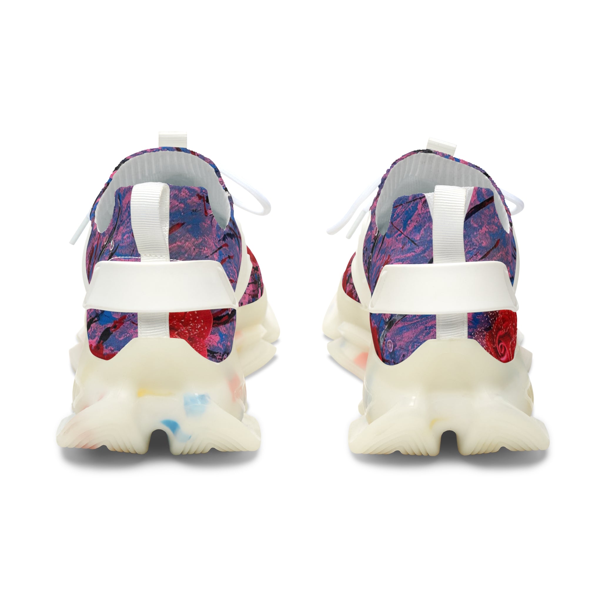 Pink Red Abstract Floral Poppy Print Women's Mesh Sneakers | Athletic Running Shoes