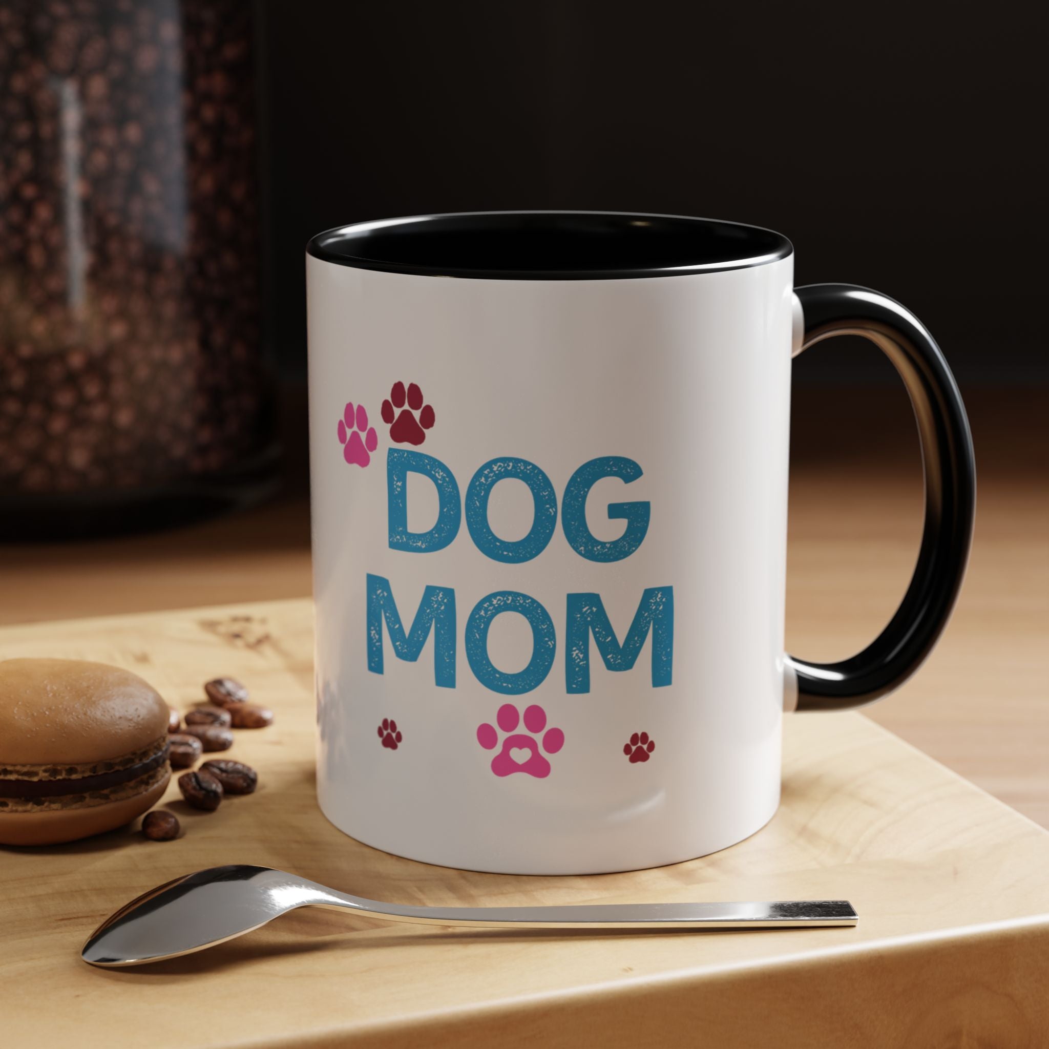 Dog Mom Accent Coffee Mug — Cute Paw Print 11/15oz Gift for Pet Lovers