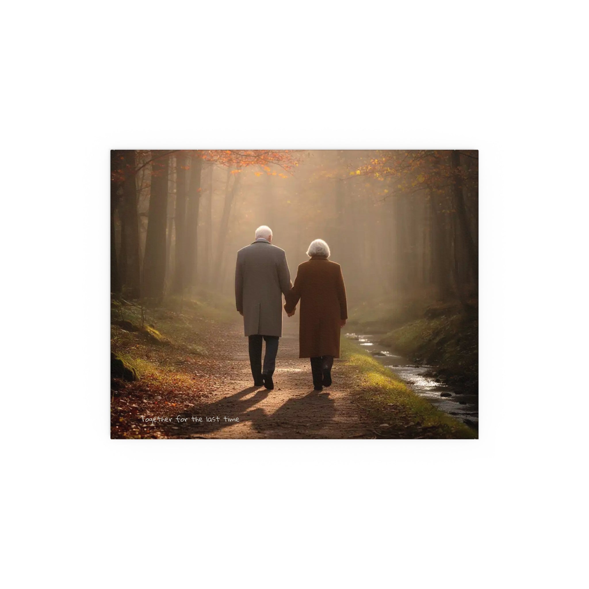 Silk Poster — "Together for the Last Time" Elderly Couple Walking in Forest