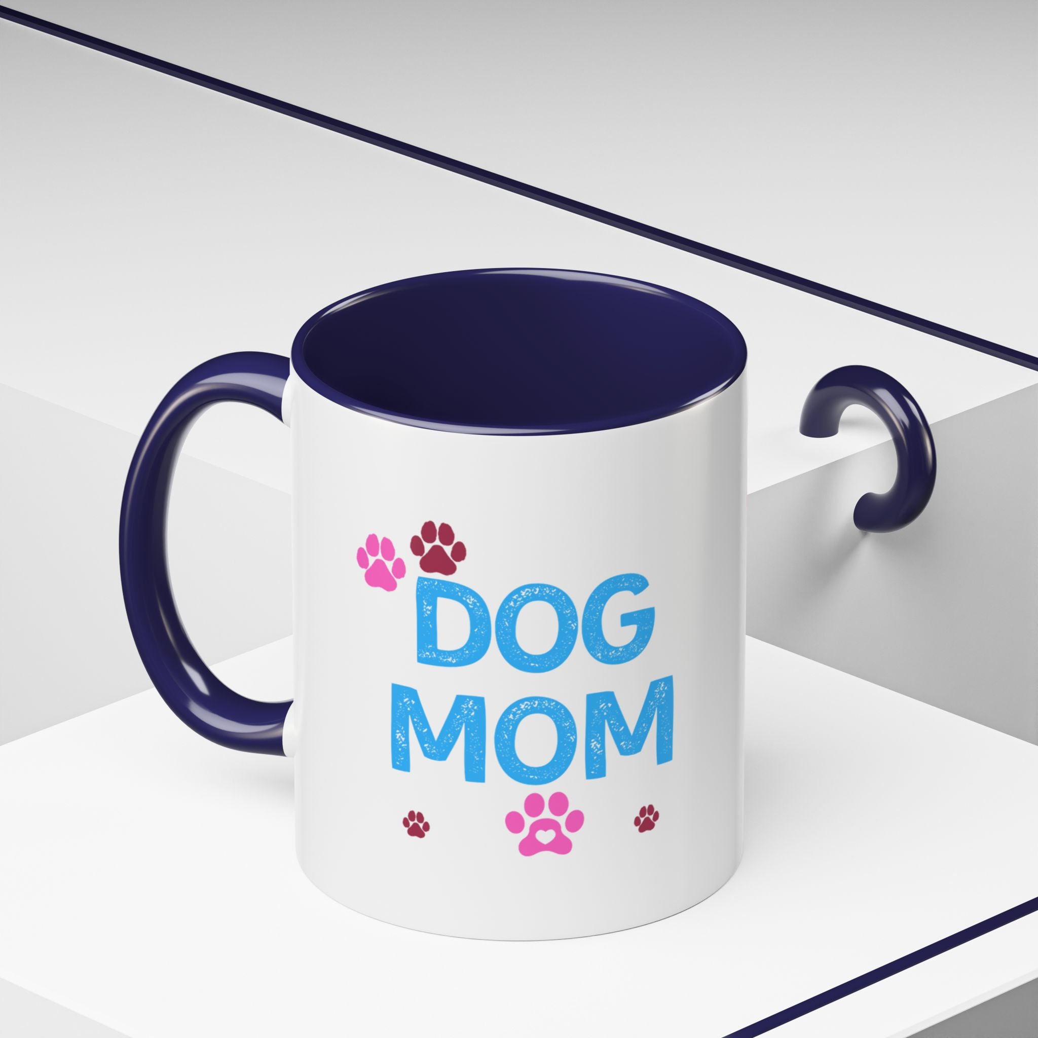 Dog Mom Accent Coffee Mug — Cute Paw Print 11/15oz Gift for Pet Lovers
