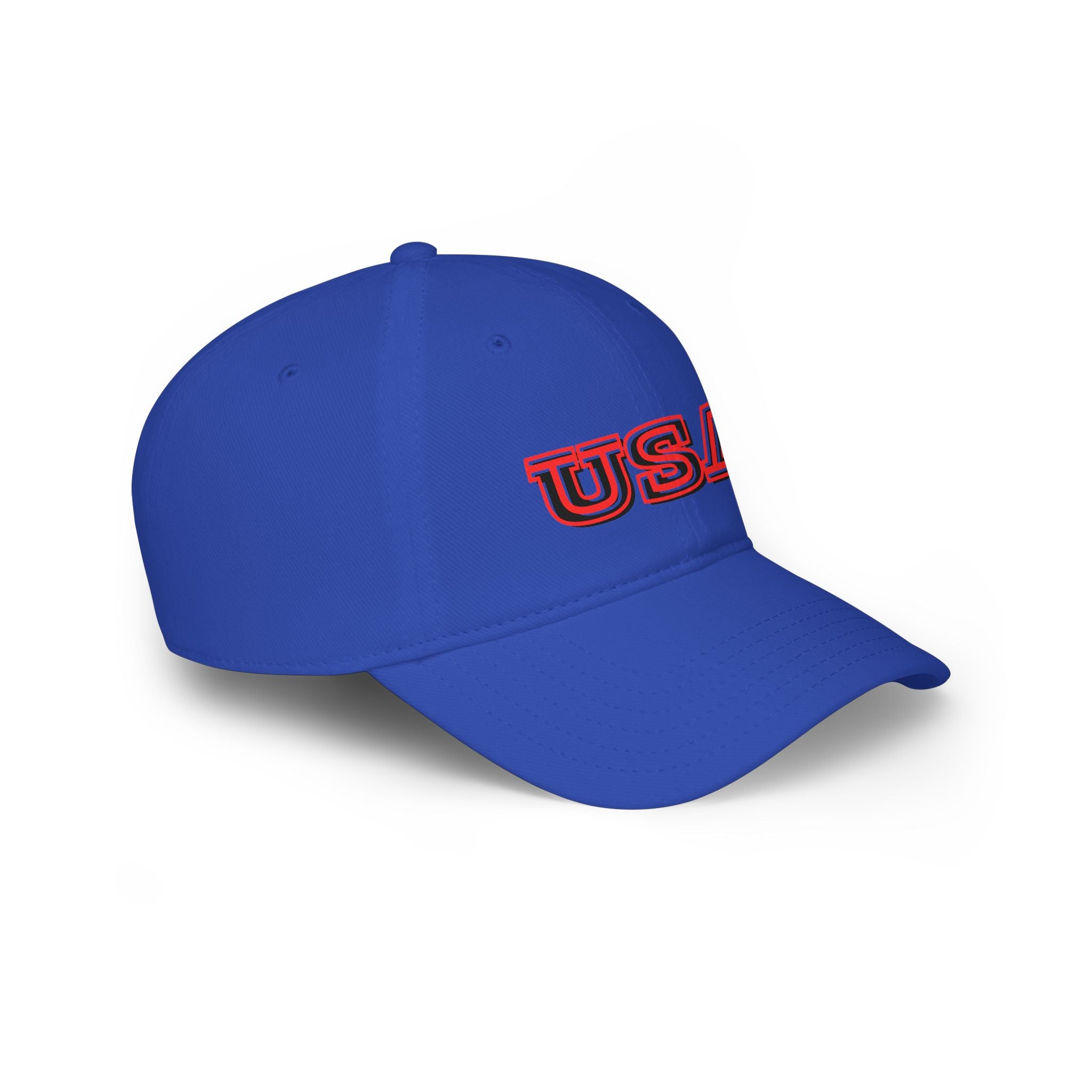 USA outline logo Low Profile Cap | Patriotic American hat, red embroidered text