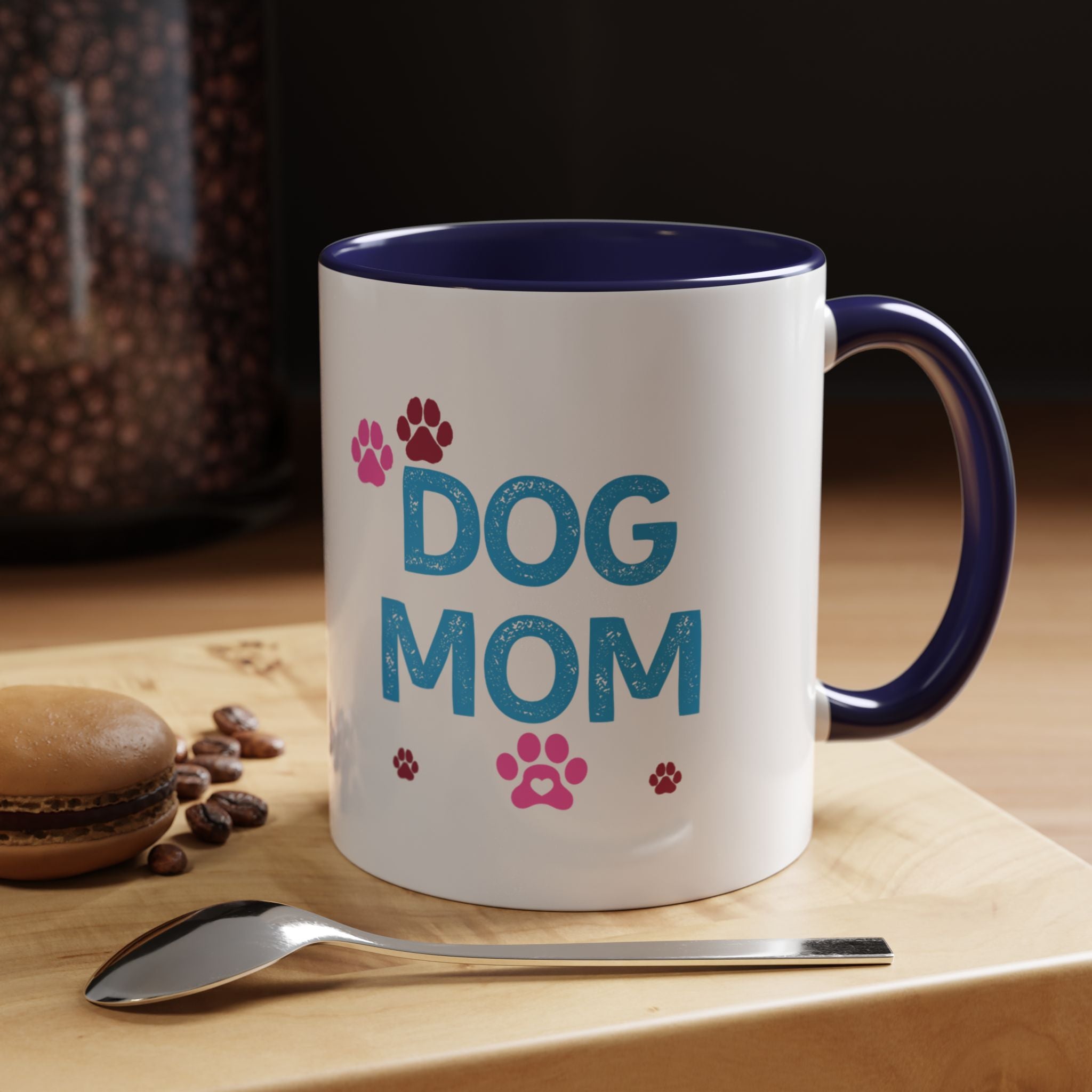 Dog Mom Accent Coffee Mug — Cute Paw Print 11/15oz Gift for Pet Lovers