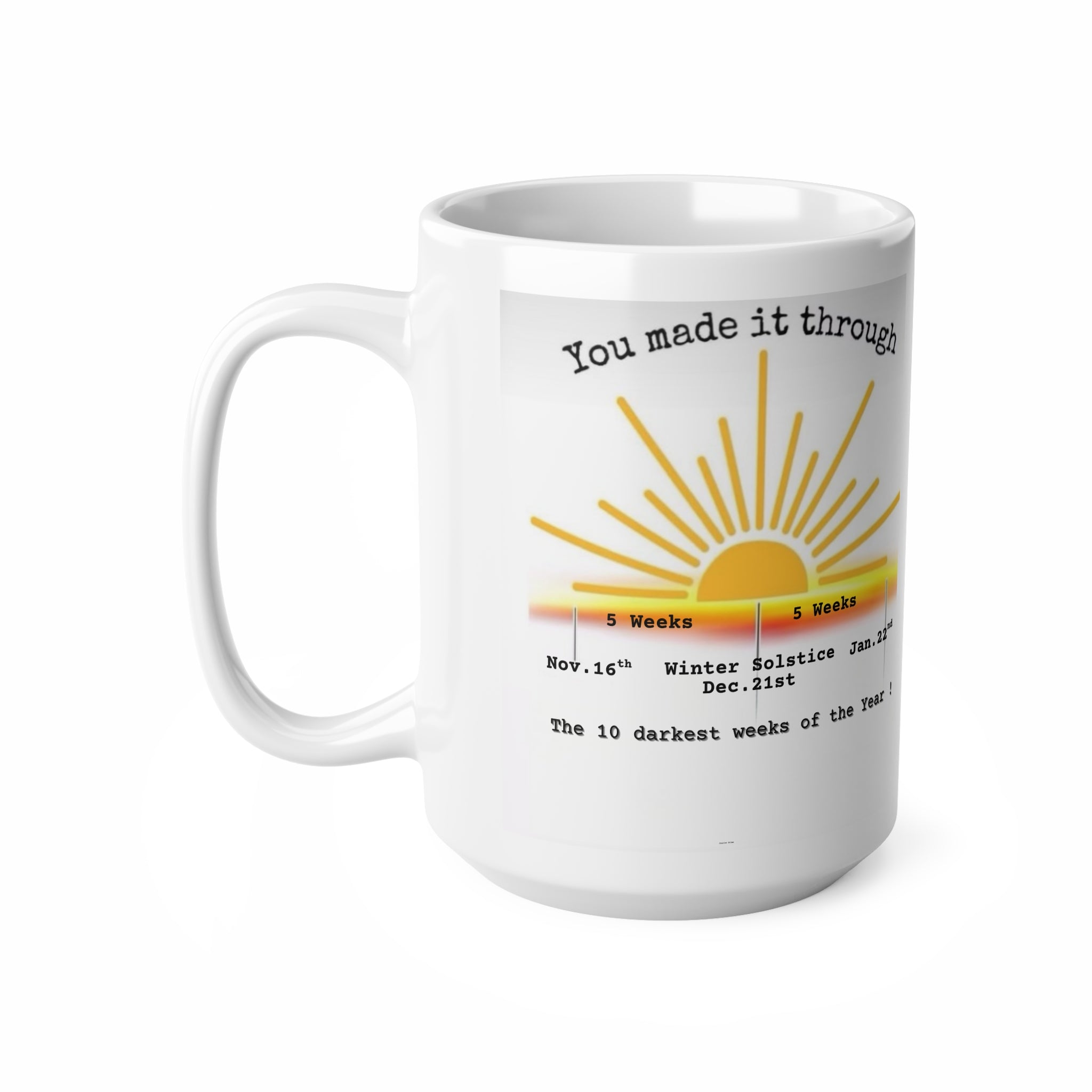You Made It Through the 10 Darkest Weeks of the Year Mug — Motivational Winter Survival Coffee Cup (11oz, 15oz)