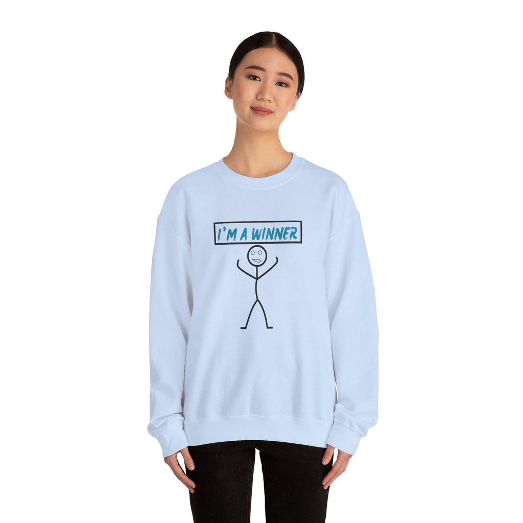 I'm a Winner Stick Figure Crewneck Sweatshirt — Funny Motivational Pullover