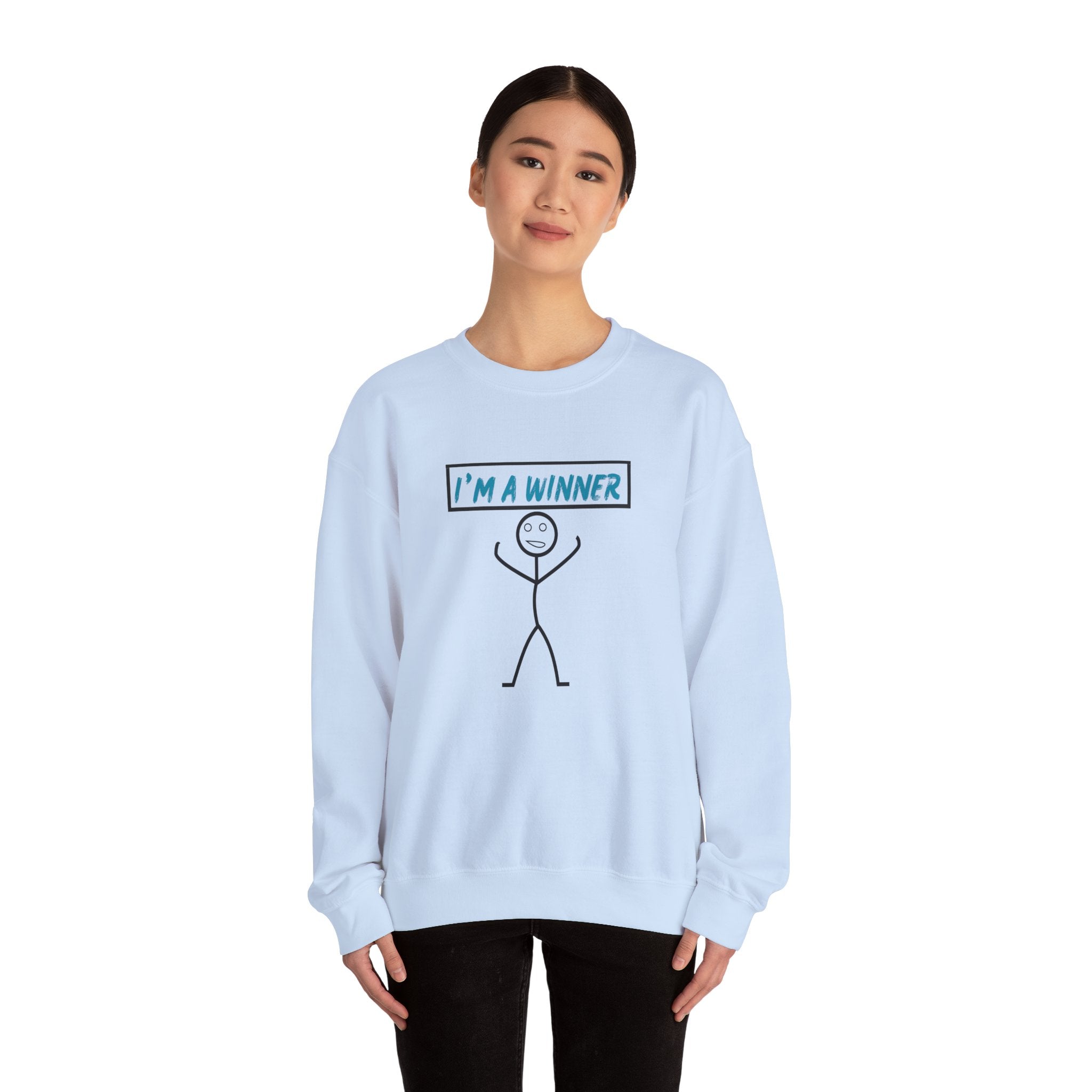 I'm a Winner Stick Figure Crewneck Sweatshirt — Funny Motivational Pullover