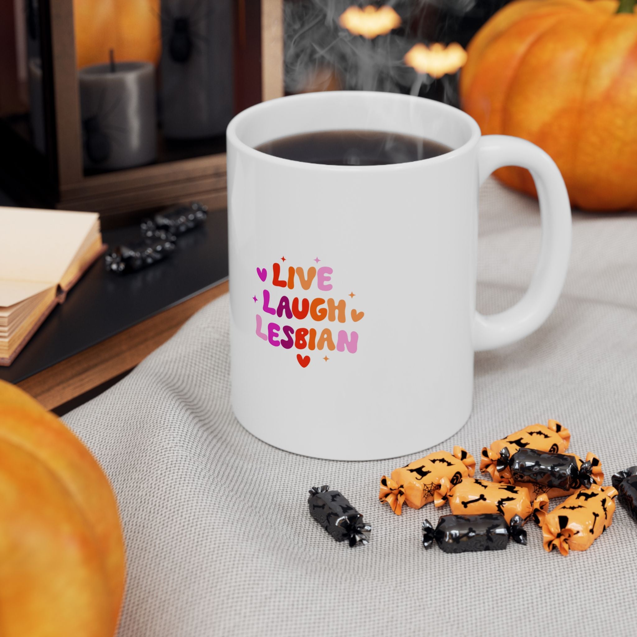 Live Laugh Lesbian Pride Rainbow Ceramic Mug (11oz & 15oz)