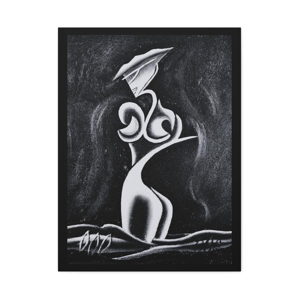 Abstract Lady Silhouette Matte Canvas Wall Art — Black & White Stretched 1.25"