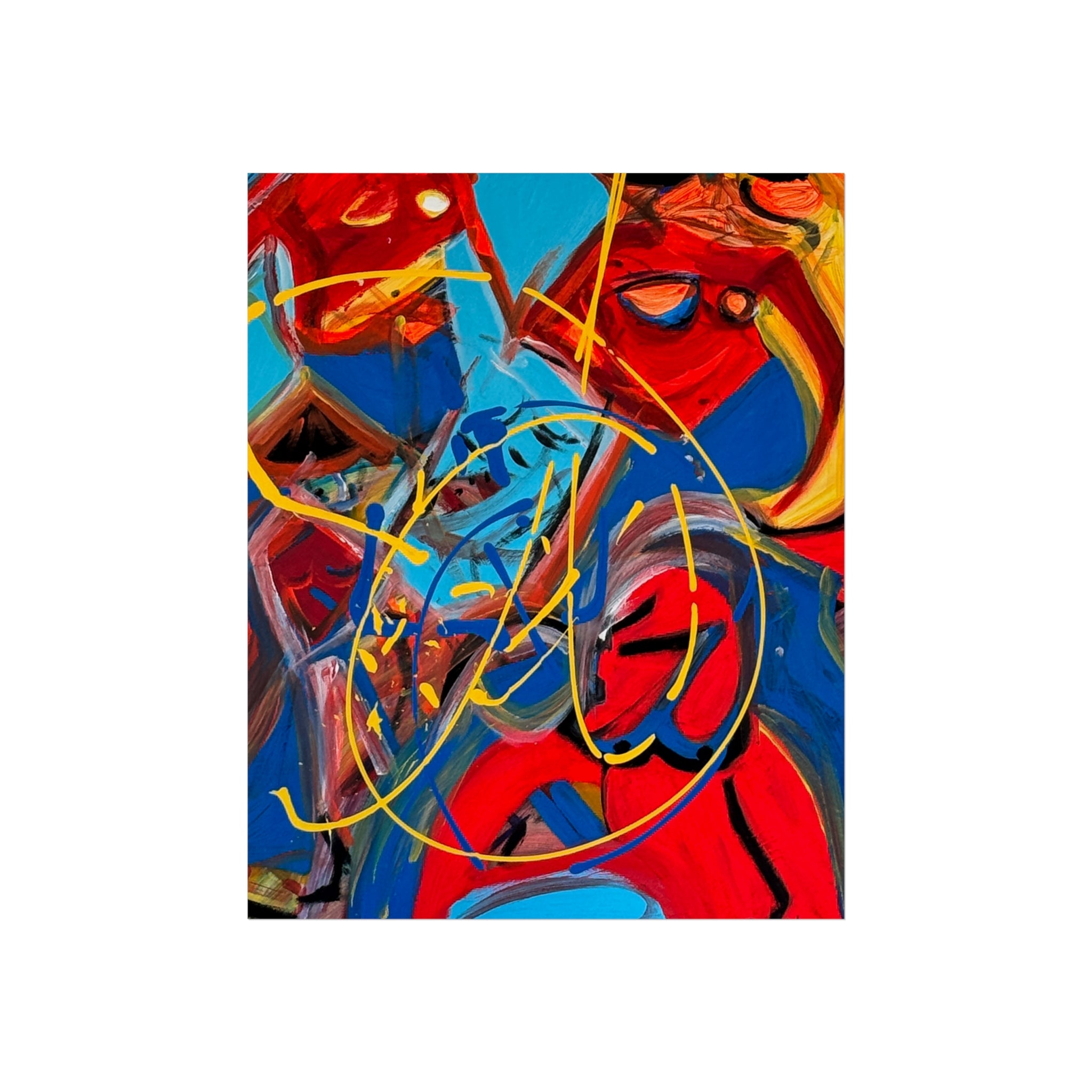 Abstract Expressionist Fine Art Poster — Bold Red & Blue Modern Wall Art —  Superman Cometh