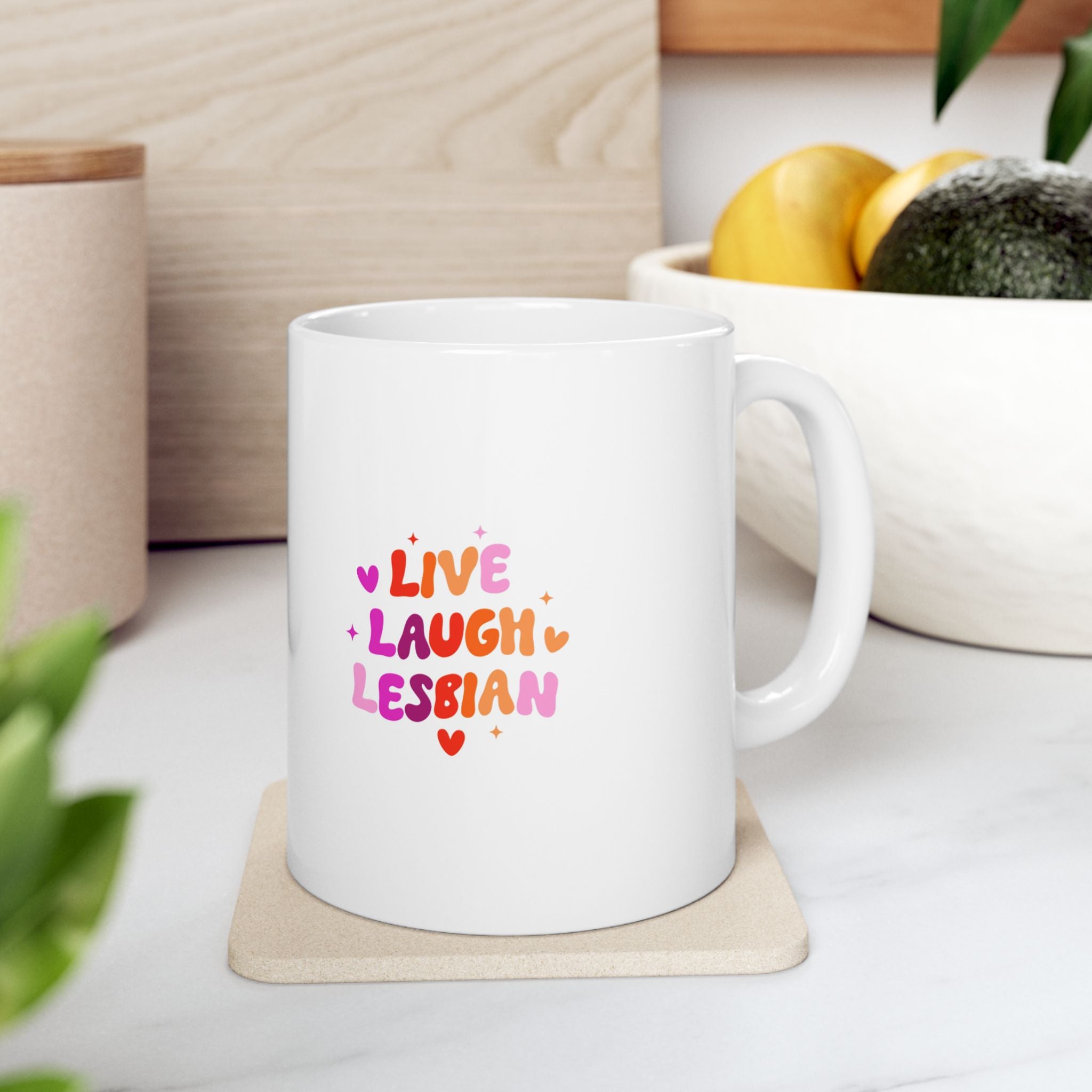 Live Laugh Lesbian Pride Rainbow Ceramic Mug (11oz & 15oz)
