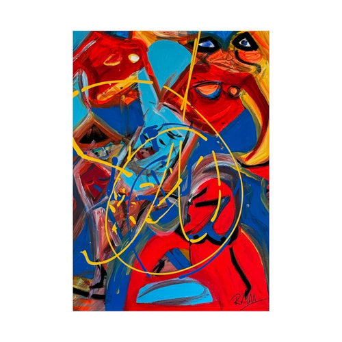 Abstract Expressionist Fine Art Poster — Bold Red & Blue Modern Wall Art —  Superman Cometh