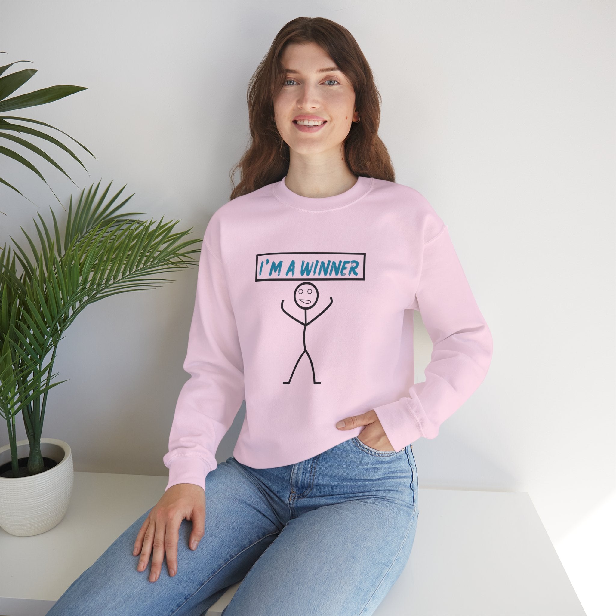 I'm a Winner Stick Figure Crewneck Sweatshirt — Funny Motivational Pullover