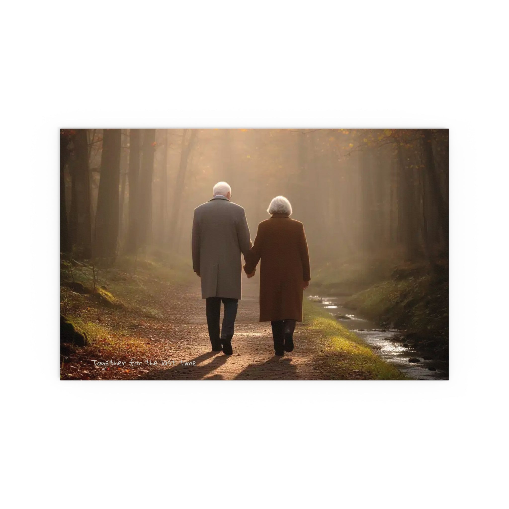 Silk Poster — "Together for the Last Time" Elderly Couple Walking in Forest