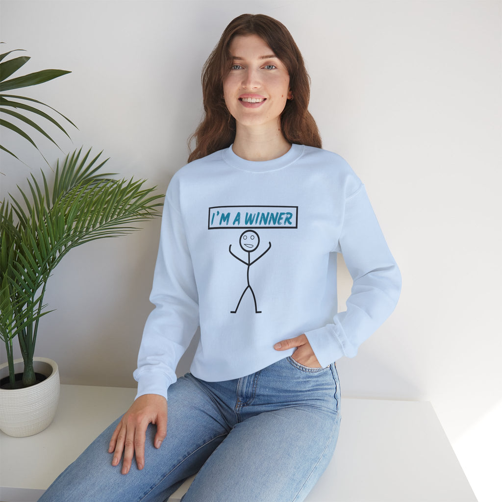 I'm a Winner Stick Figure Crewneck Sweatshirt — Funny Motivational Pullover