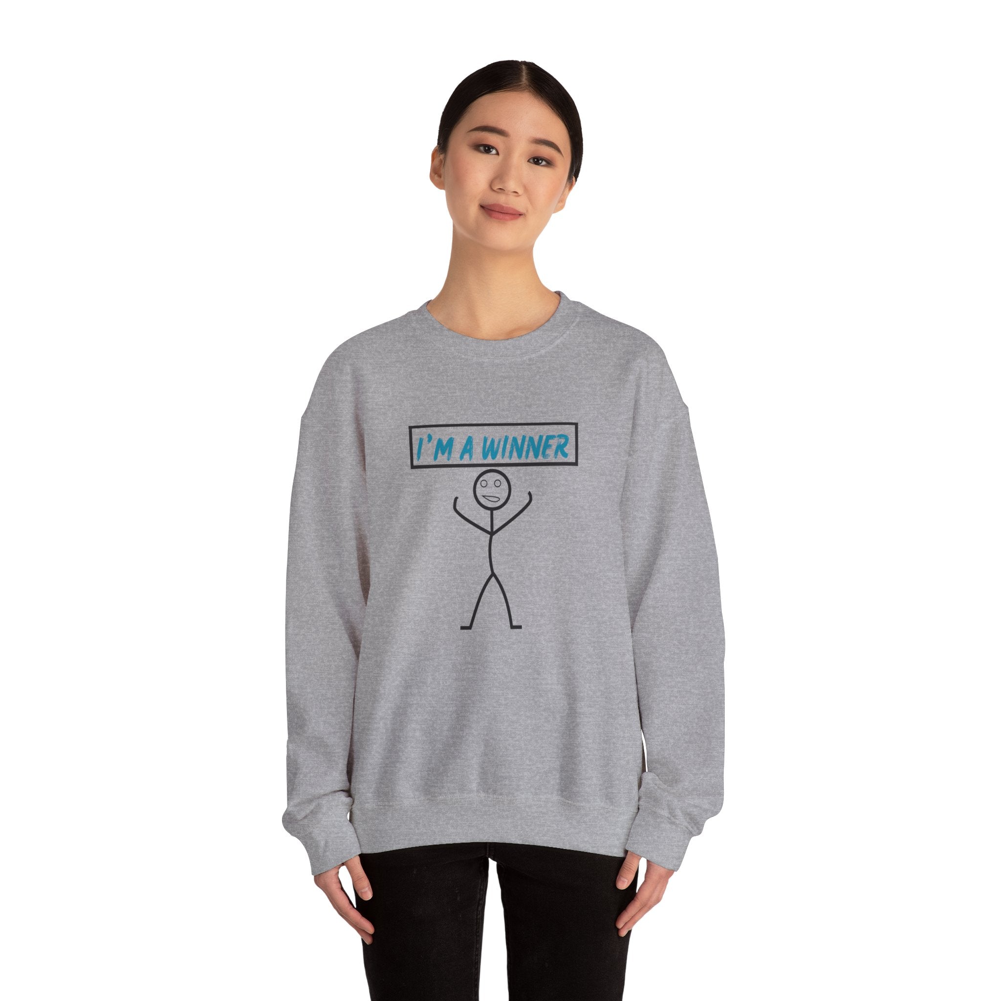 I'm a Winner Stick Figure Crewneck Sweatshirt — Funny Motivational Pullover