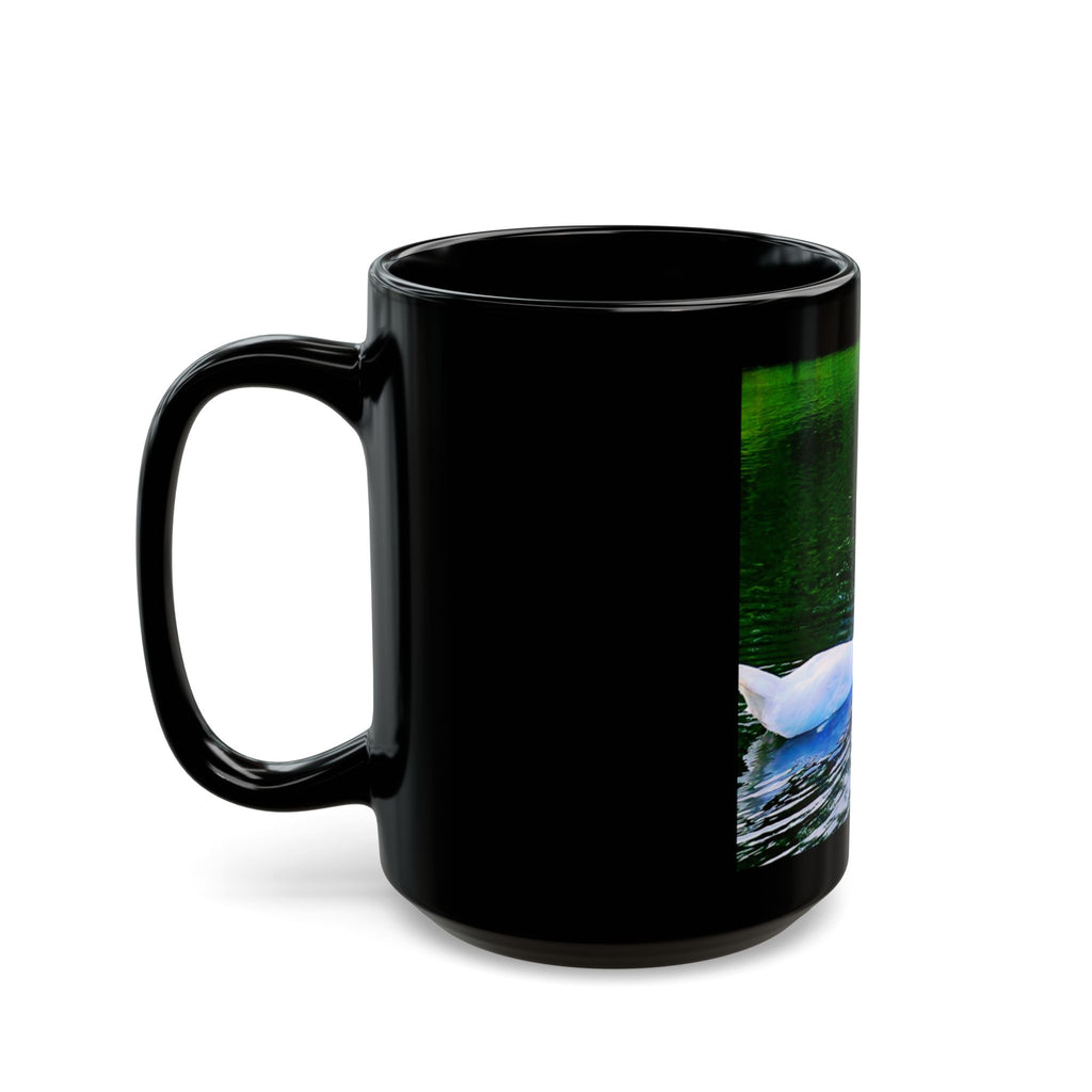 Swan Heart Black Mug | Romantic Valentines Gift, Love Bird Coffee Cup