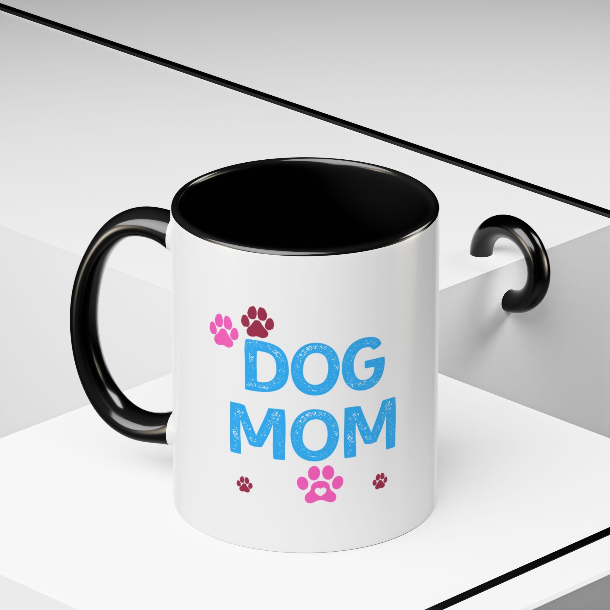 Dog Mom Accent Coffee Mug — Cute Paw Print 11/15oz Gift for Pet Lovers