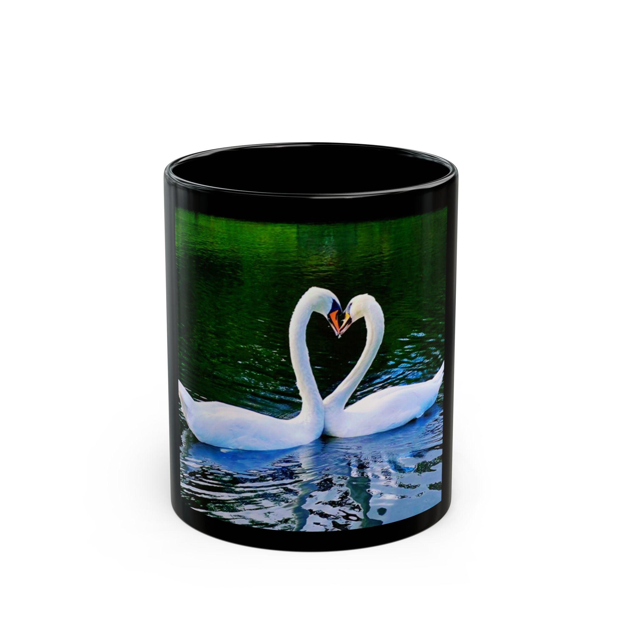 Swan Heart Black Mug | Romantic Valentines Gift, Love Bird Coffee Cup