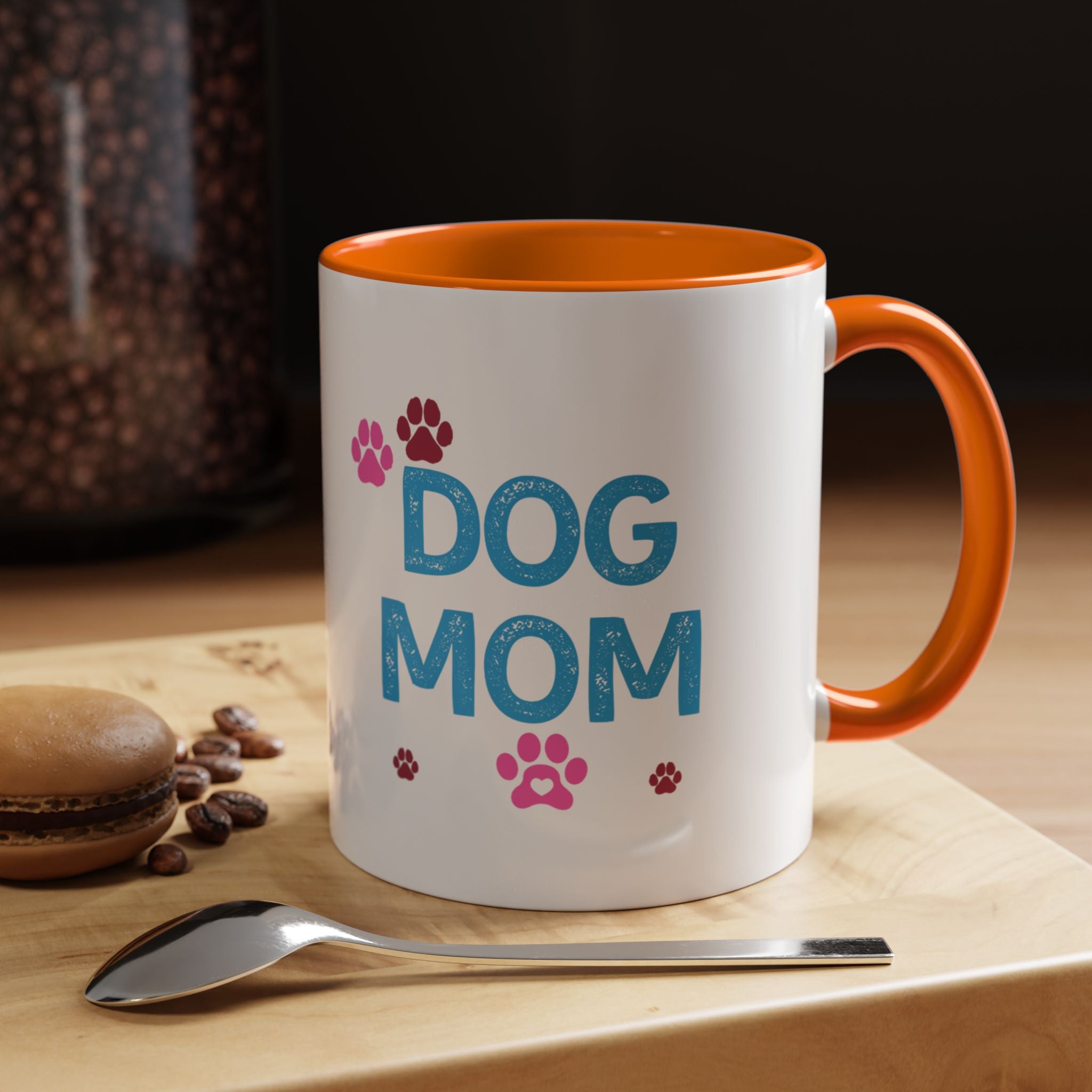 Dog Mom Accent Coffee Mug — Cute Paw Print 11/15oz Gift for Pet Lovers