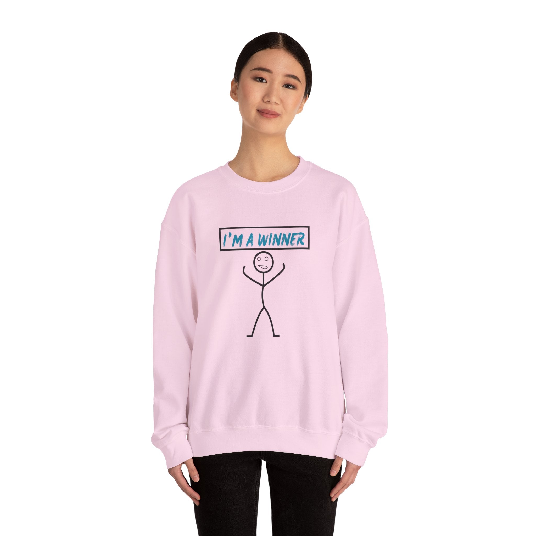 I'm a Winner Stick Figure Crewneck Sweatshirt — Funny Motivational Pullover