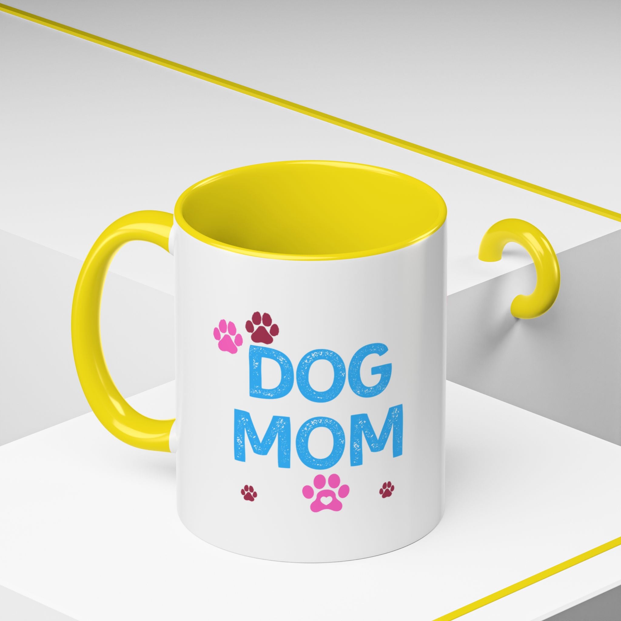 Dog Mom Accent Coffee Mug — Cute Paw Print 11/15oz Gift for Pet Lovers